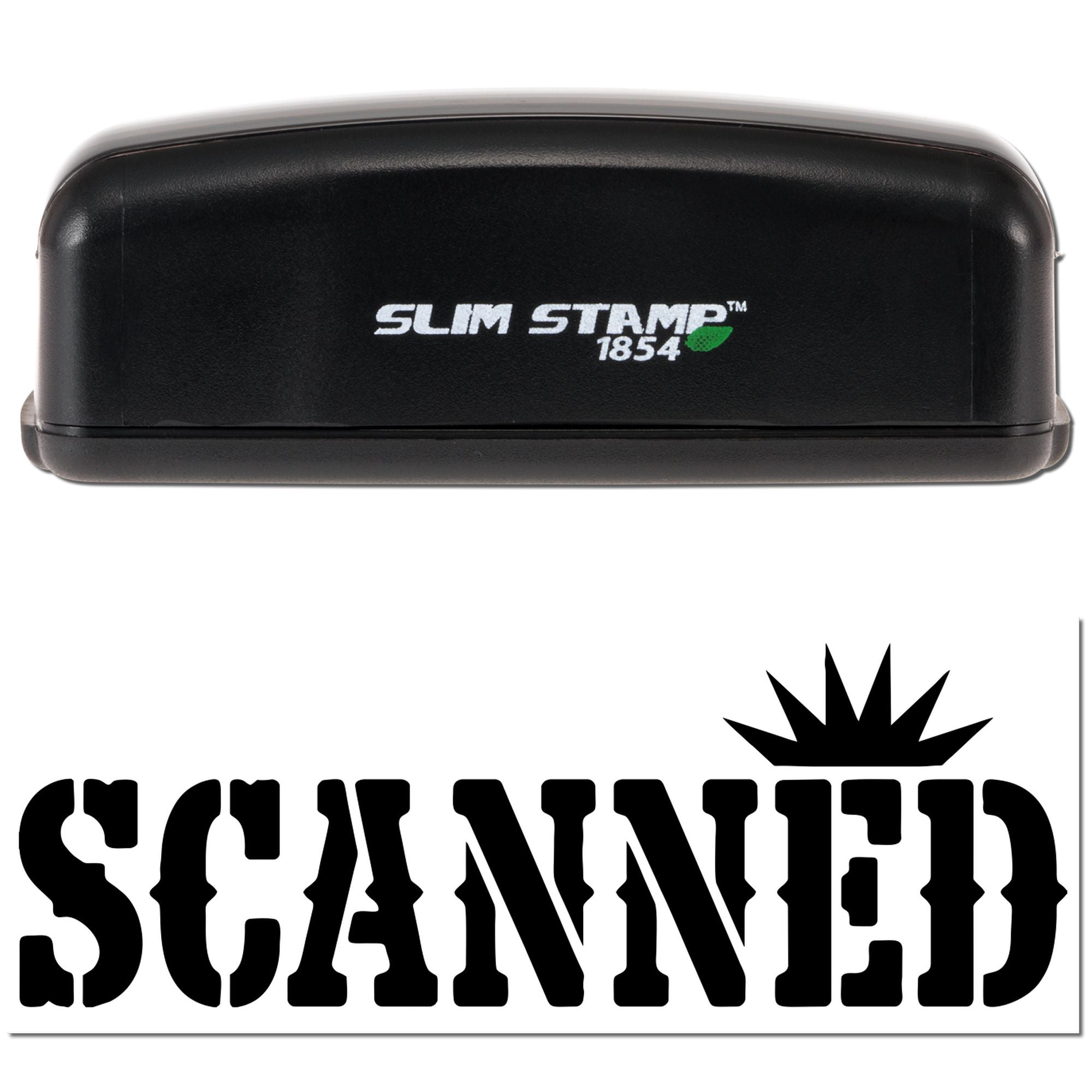 Slim Stamp 1854 self-inking rubber stamp with SCANNED imprint for document control