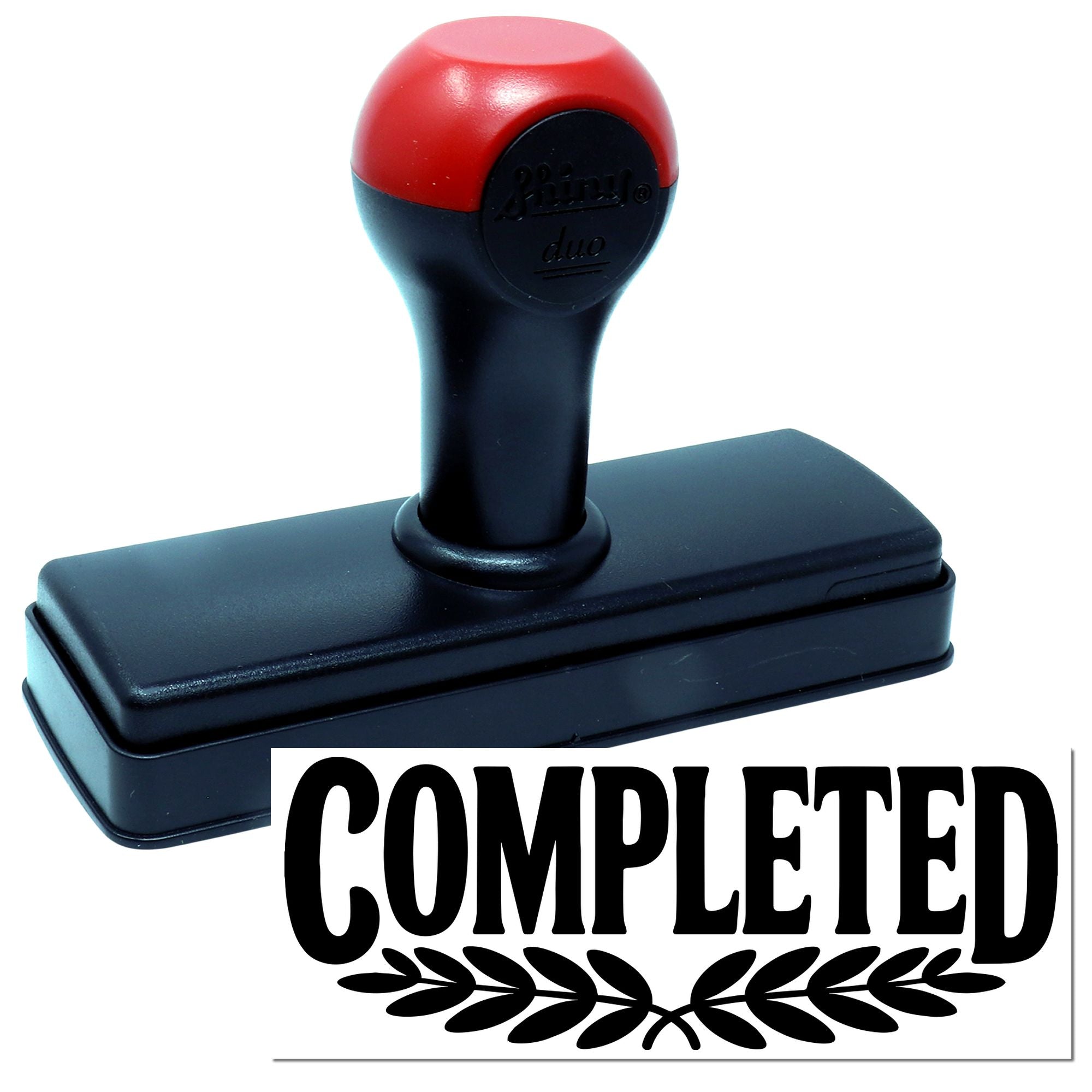 Completed self-inking rubber stamp for marking approved documents and office paperwork