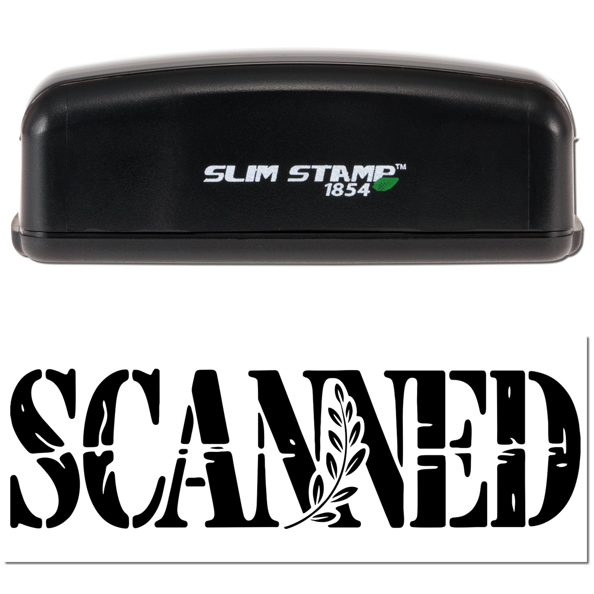 Slim Stamp 1854 self-inking rubber stamp with SCANNED floral imprint