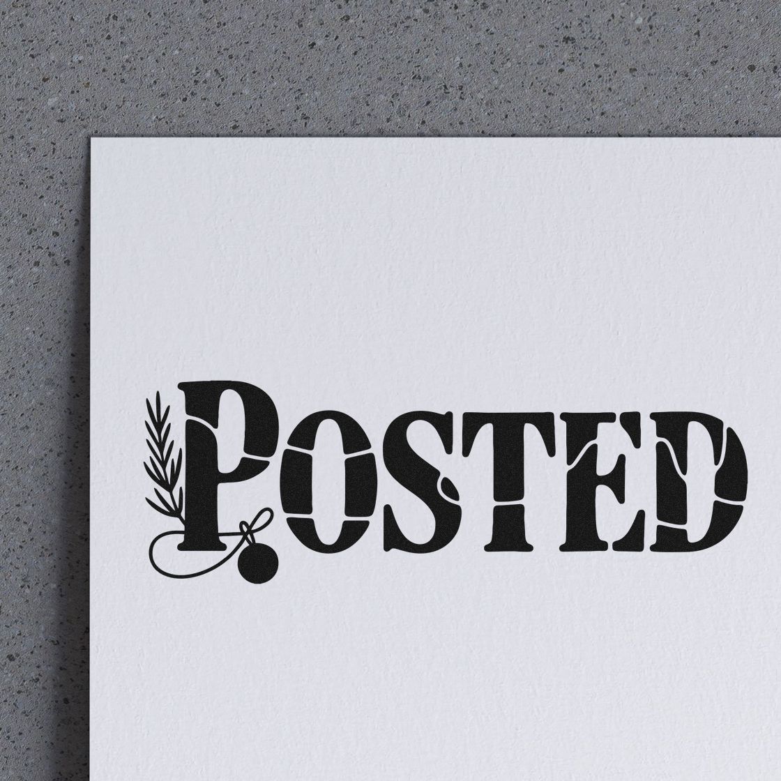 Custom POSTED rubber stamp design with botanical accent for mailing, packaging, and document labeling.