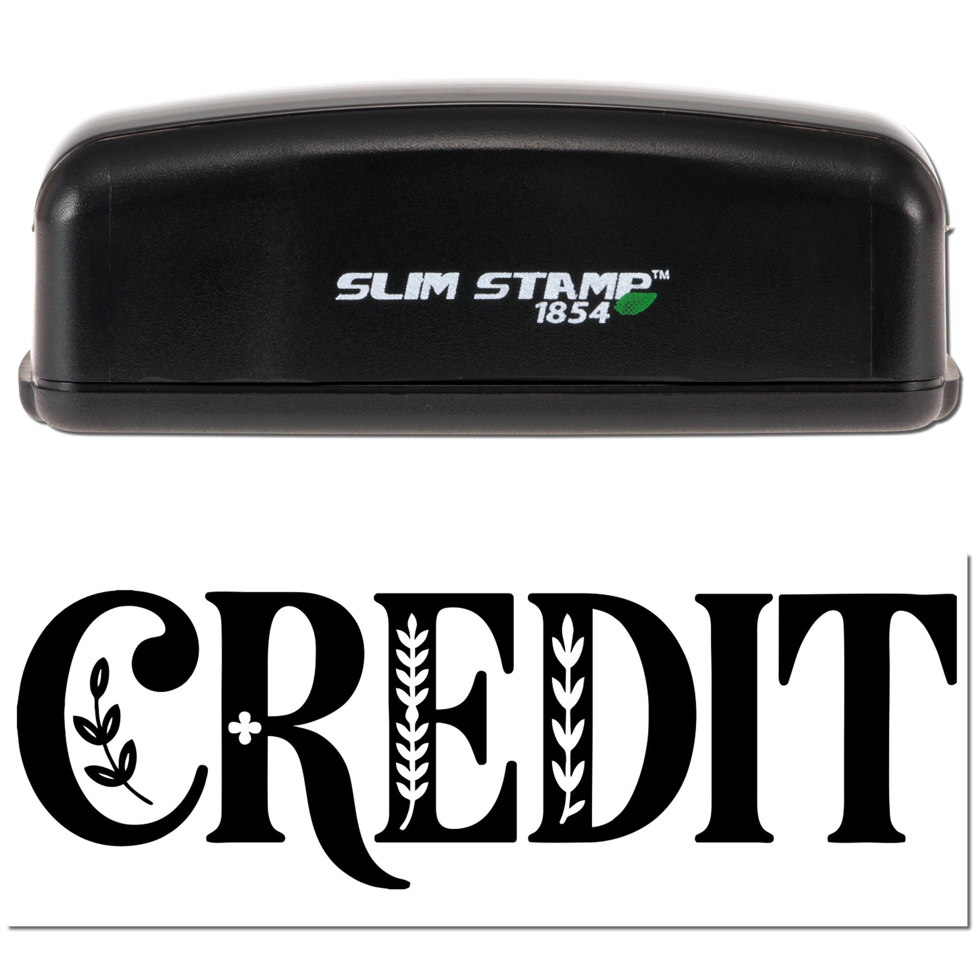 Slim Stamp 1854 rubber stamp with decorative CREDIT imprint for books, crafts, and office labeling.
