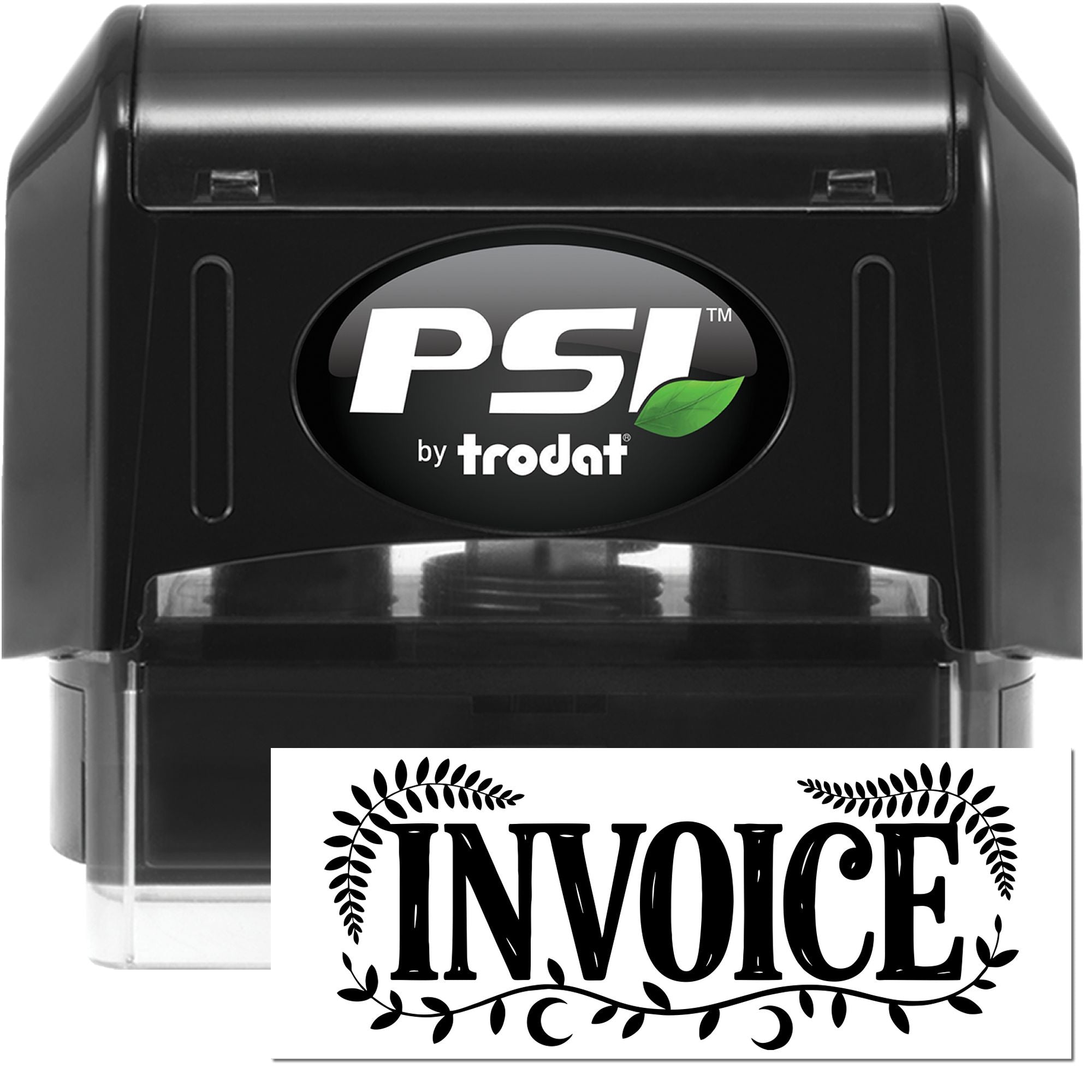 PSI by Trodat self-inking rubber stamp with invoice imprint for billing, bookkeeping, and accounts payable.