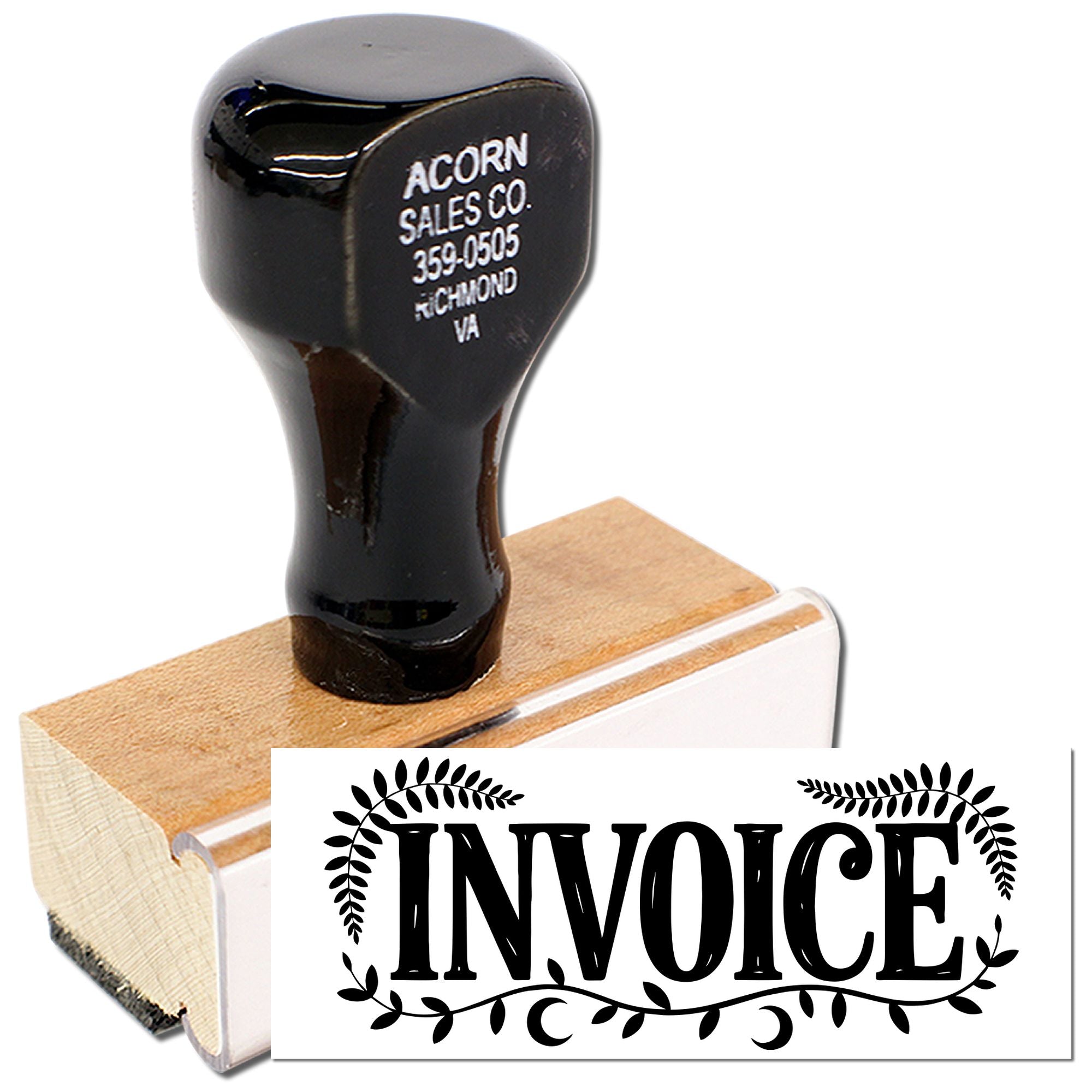 Custom rubber invoice stamp with decorative border, ideal for office billing and marking paperwork.