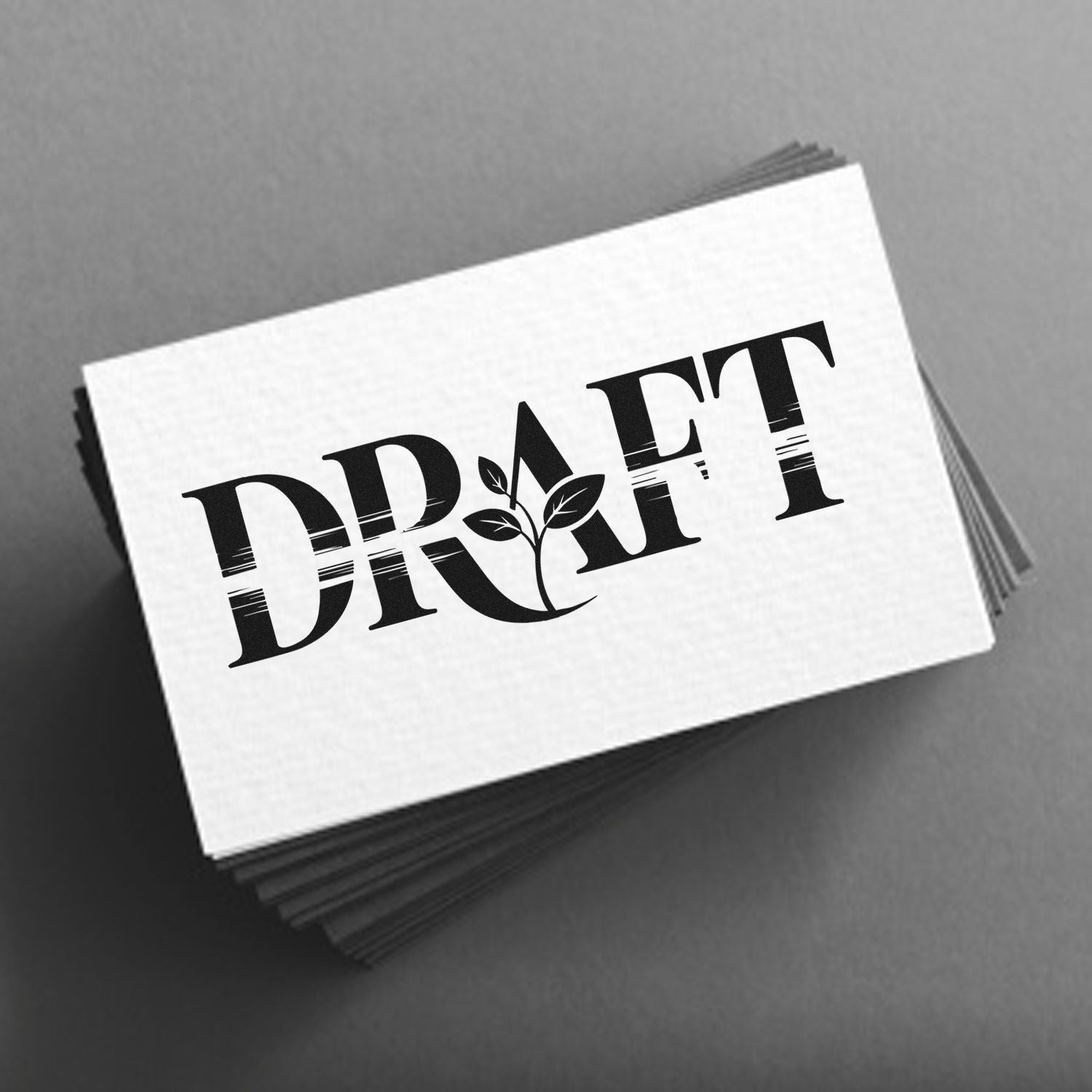 Custom DRAFT rubber stamp design with leaf logo, ideal for business cards, packaging, and document approval.