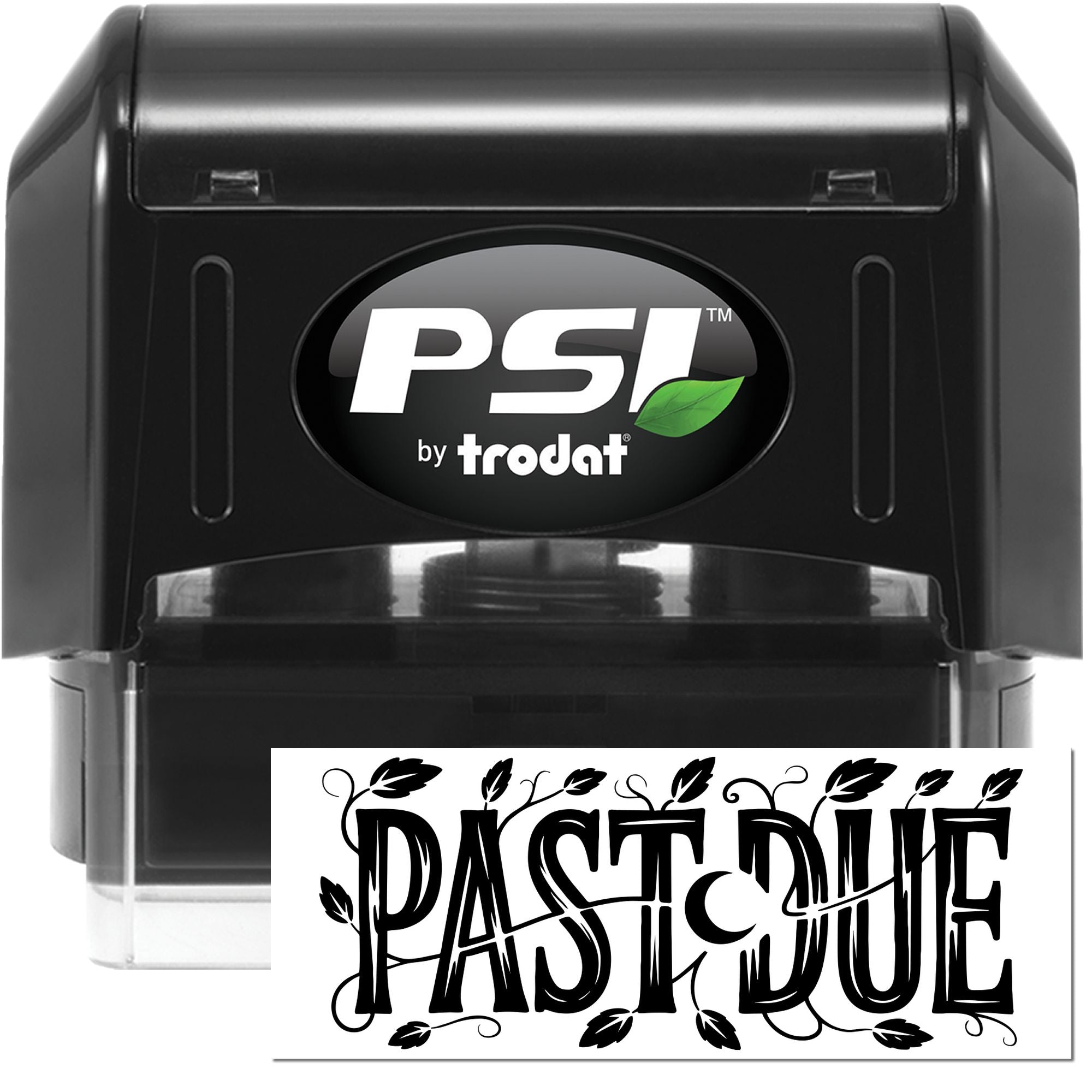 PSI by Trodat self-inking rubber stamp with Past Due message for overdue invoices, billing reminders, and office paperwork.
