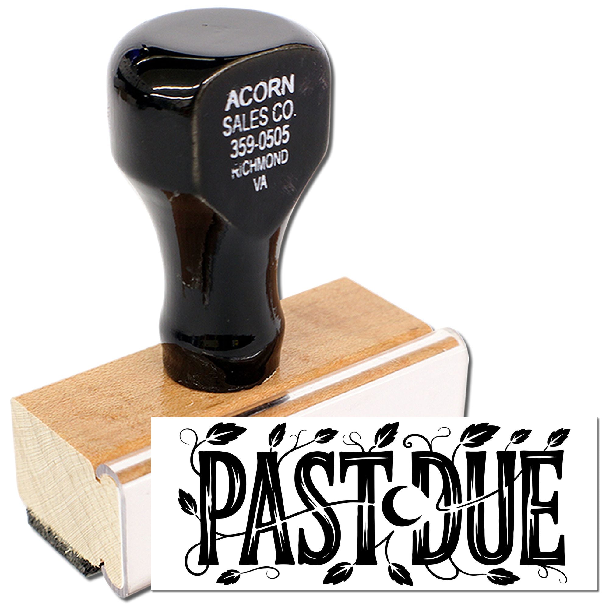 Custom wood rubber stamp with Past Due design for office billing, invoices, and overdue notices.