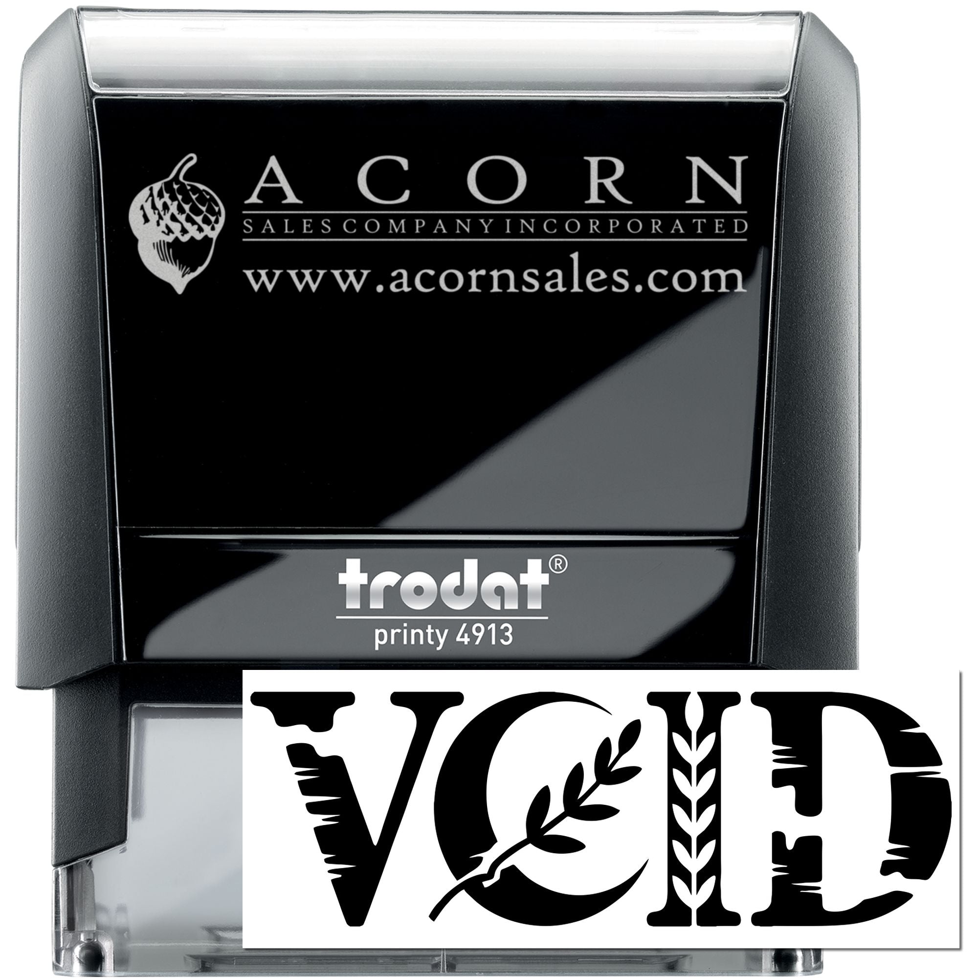 Custom self-inking rubber stamp, Trodat Printy 4913, with Acorn Sales logo and VOID imprint design.