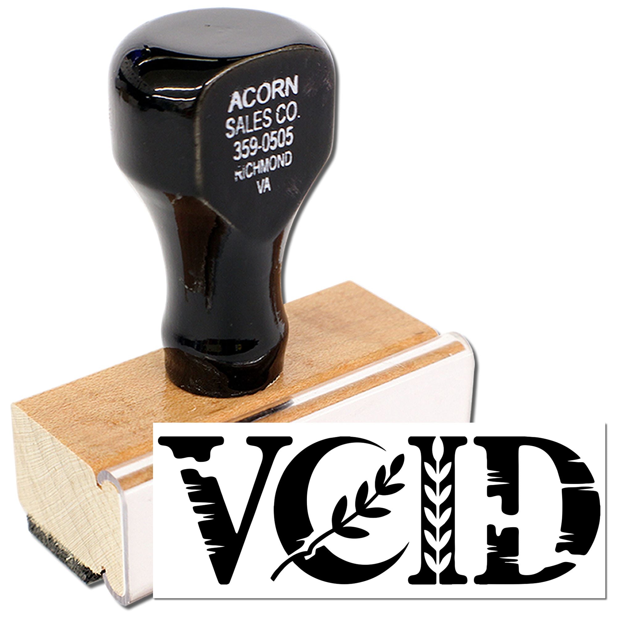 Custom VOTED rubber stamp with wooden handle for election offices, ballot marking, and civic voting materials.