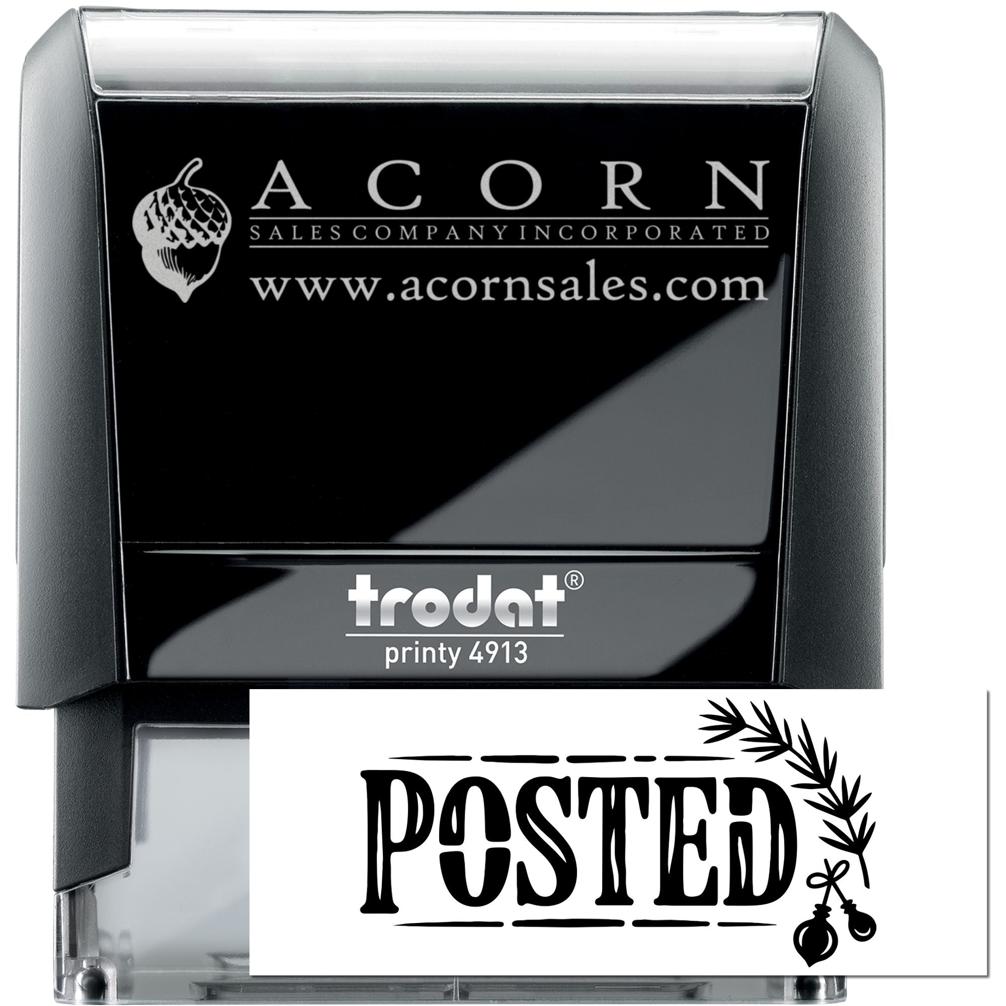Trodat Printy 4913 custom self-inking rubber stamp with ACORN logo and POSTED imprint for business document marking