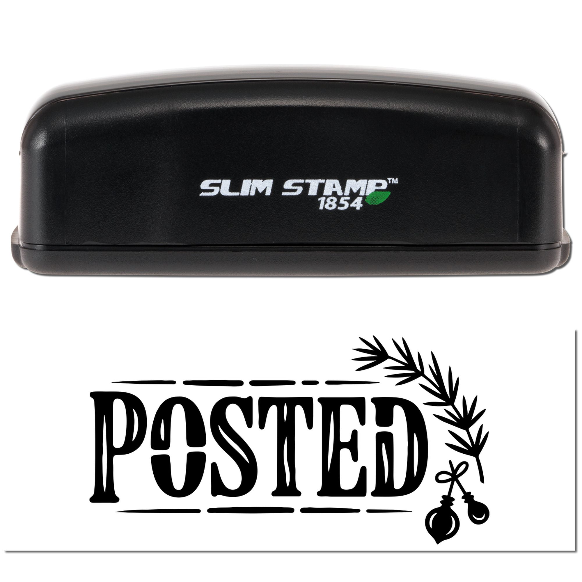 Slim Stamp 1854 custom rubber stamp with PASTED design impression for packaging, labeling, and craft projects.