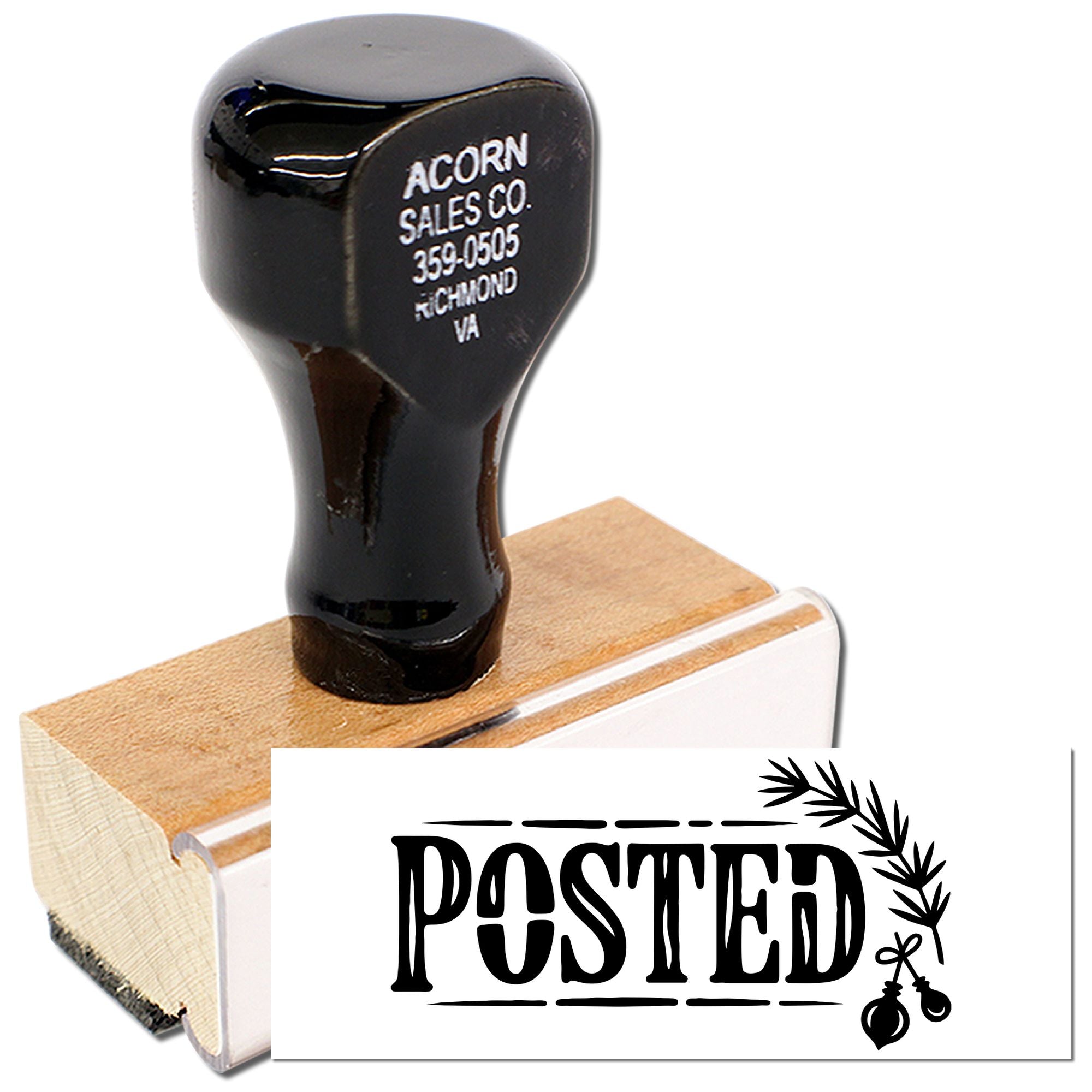 Custom wooden rubber stamp with POSTED design for mailing, craft projects, and office use.