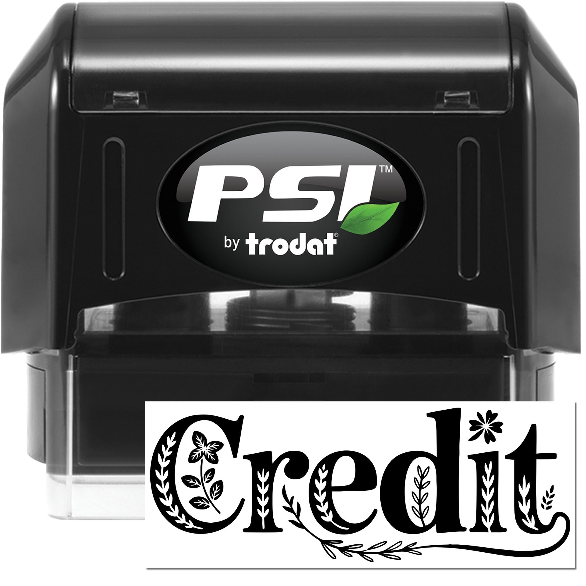 PSI by Trodat self-inking rubber stamp with custom Credit floral text design for business documents