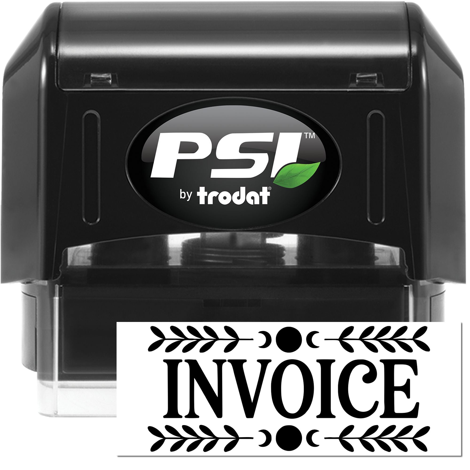 PSI by Trodat self-inking rubber stamp with Invoice imprint for fast office document labeling.