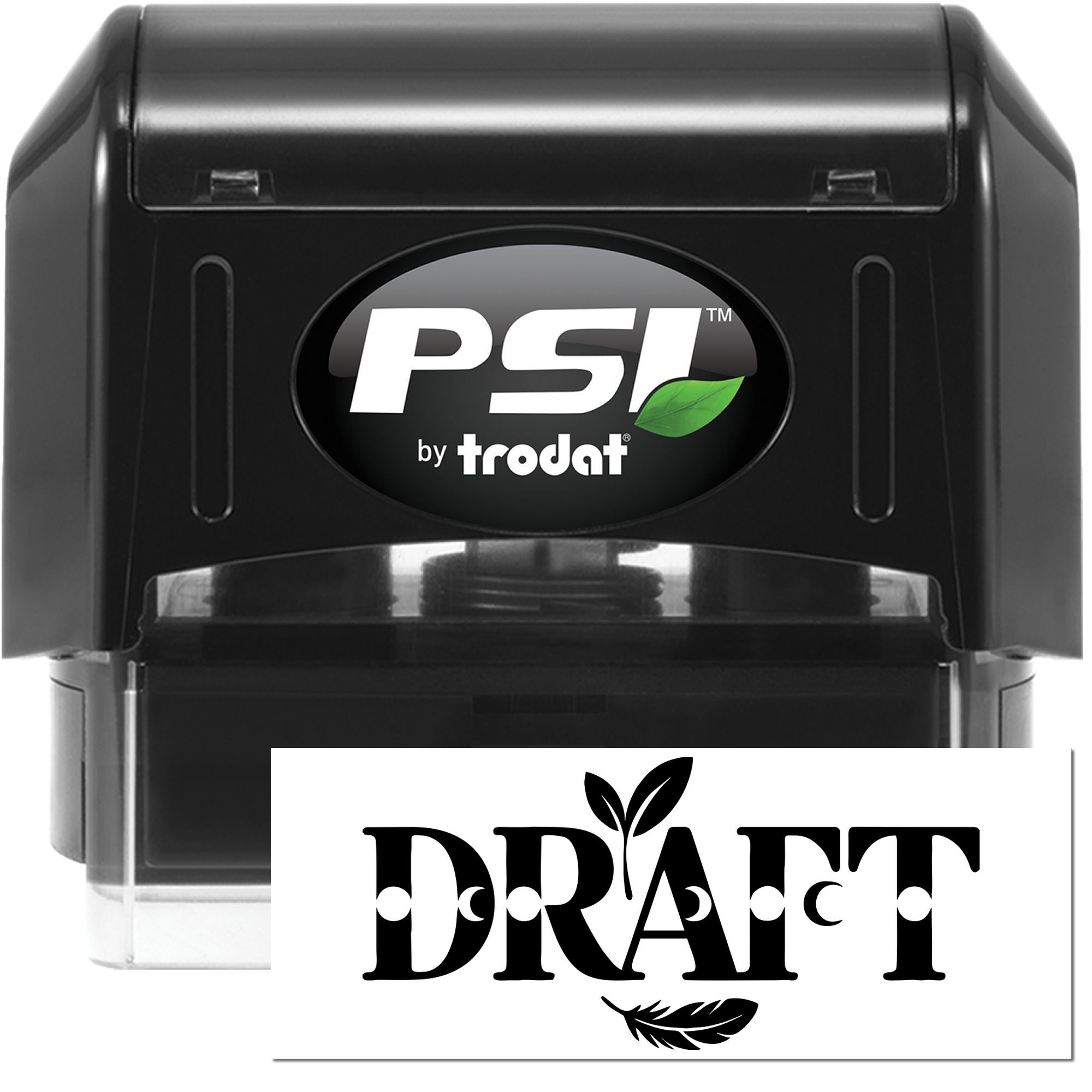PSI by Trodat self-inking rubber stamp with DRAFT imprint for document review and office use.