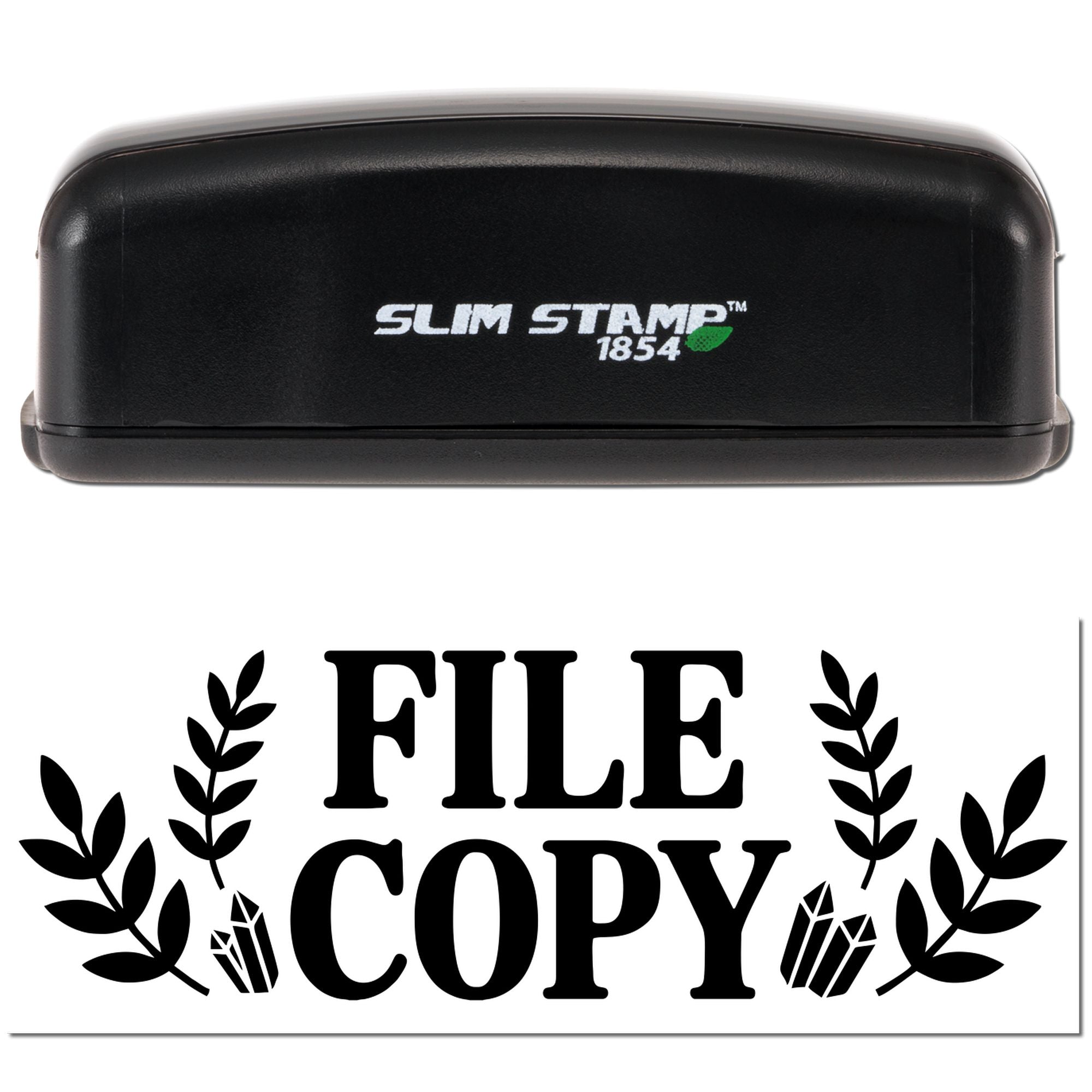 Slim Stamp 1854 self-inking rubber stamp with File Copy imprint and laurel design