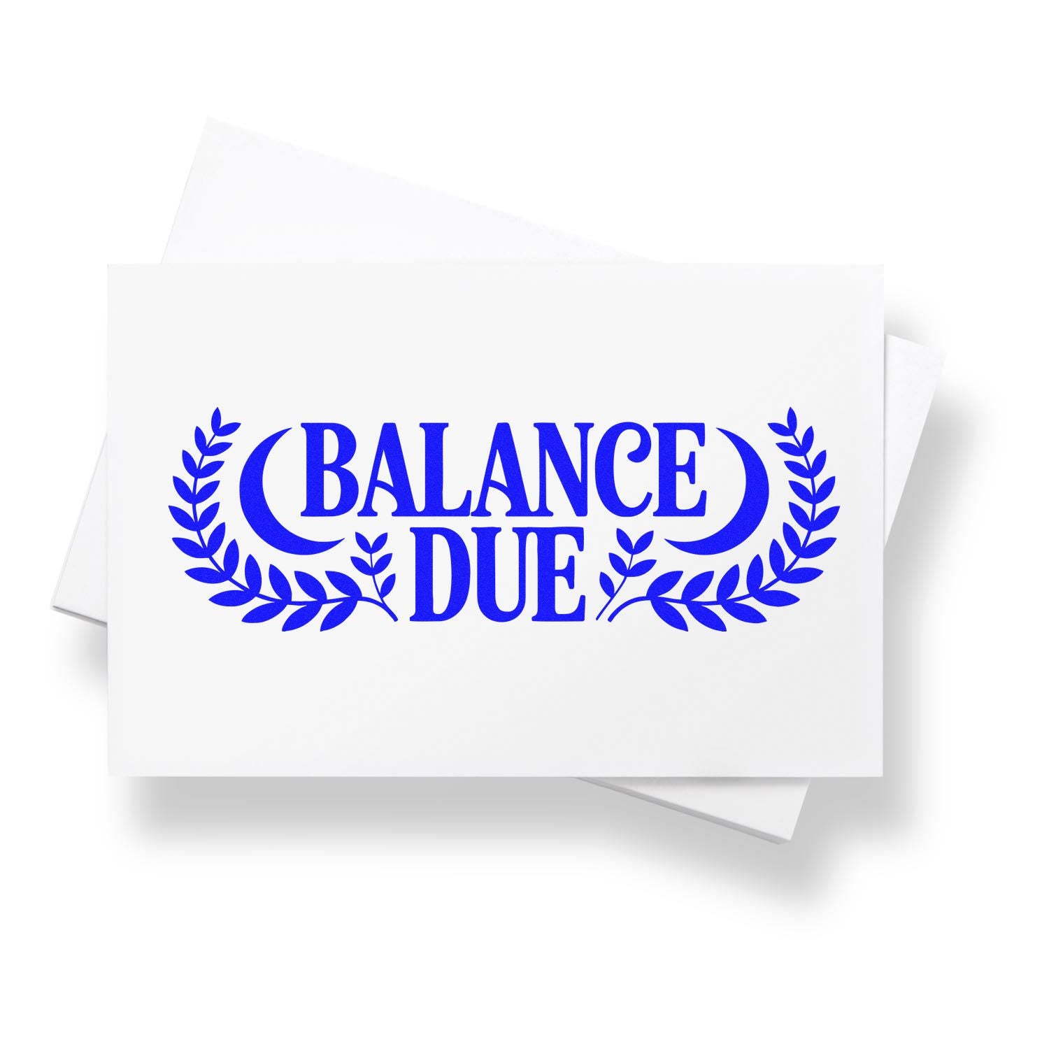 Blue Balance Due rubber stamp design with laurel wreath, ideal for invoices, billing, and payment reminder marking.