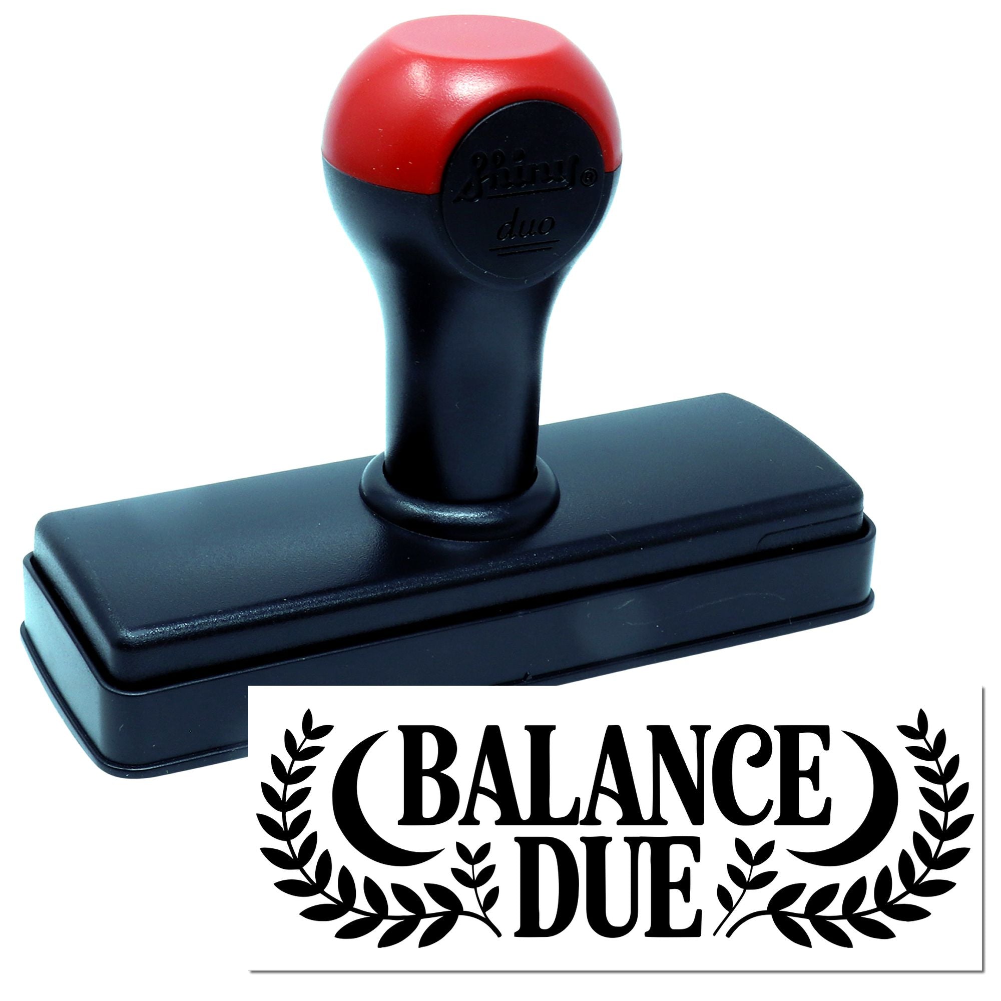Self-inking rubber stamp with Balance Due impression for office billing and accounting use