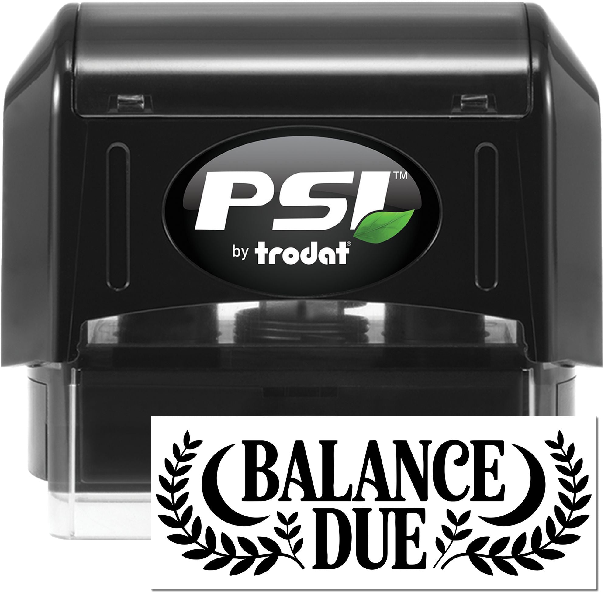 PSI by Trodat self-inking rubber stamp with Balance Due imprint for invoices, billing, and accounts receivable.