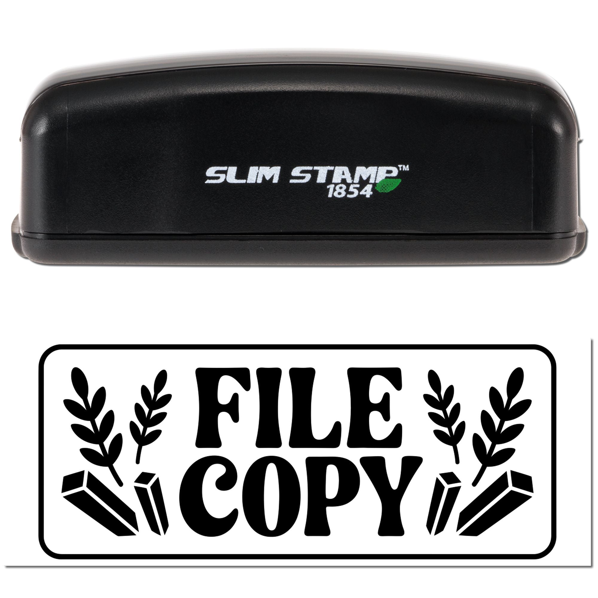Slim Stamp 1854 self-inking rubber stamp with File Copy design for office document labeling and organization