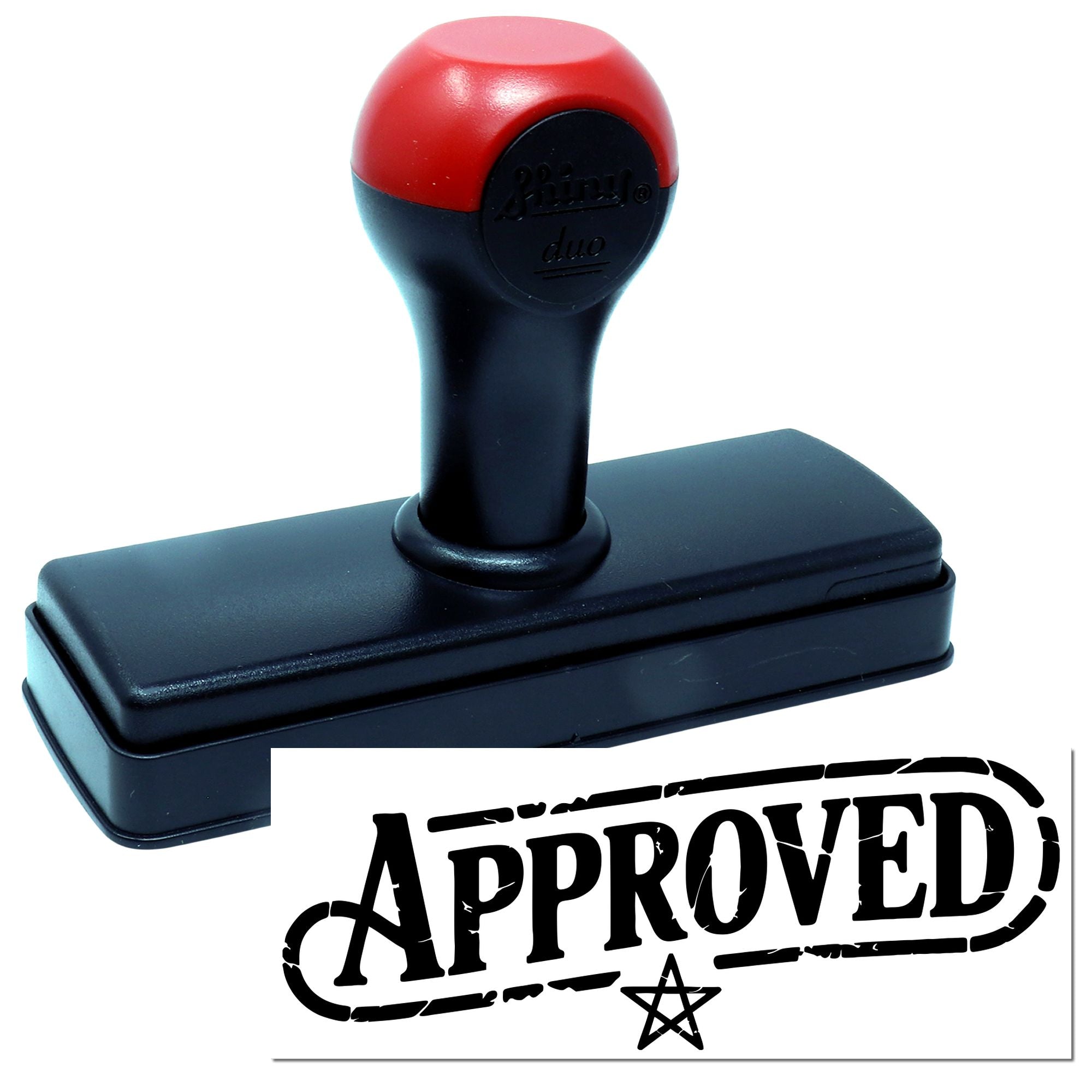 Self-inking rubber stamp with APPROVED imprint for fast document approval and office use
