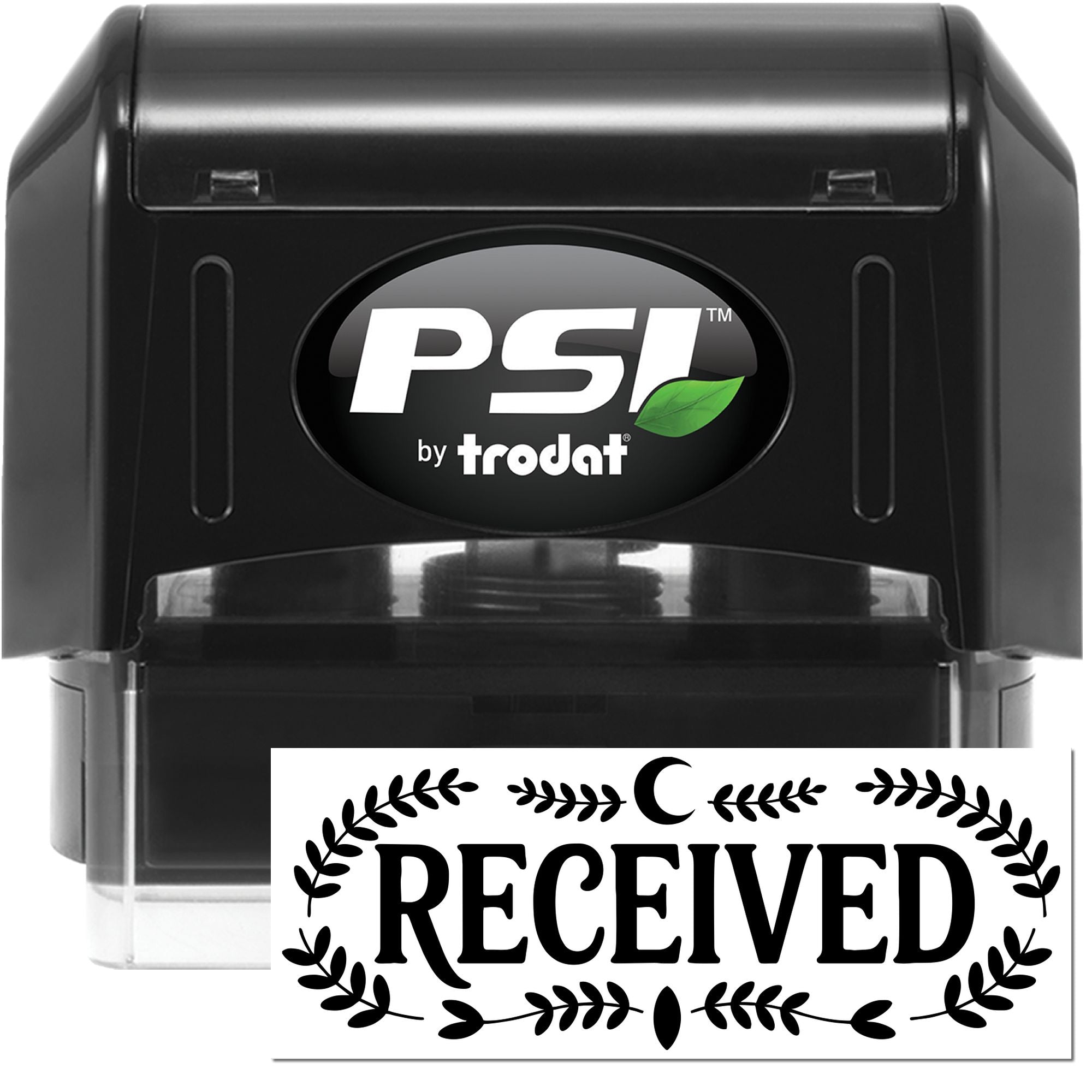 PSI by Trodat self-inking rubber stamp with RECEIVED imprint for office mail, document and inventory processing.