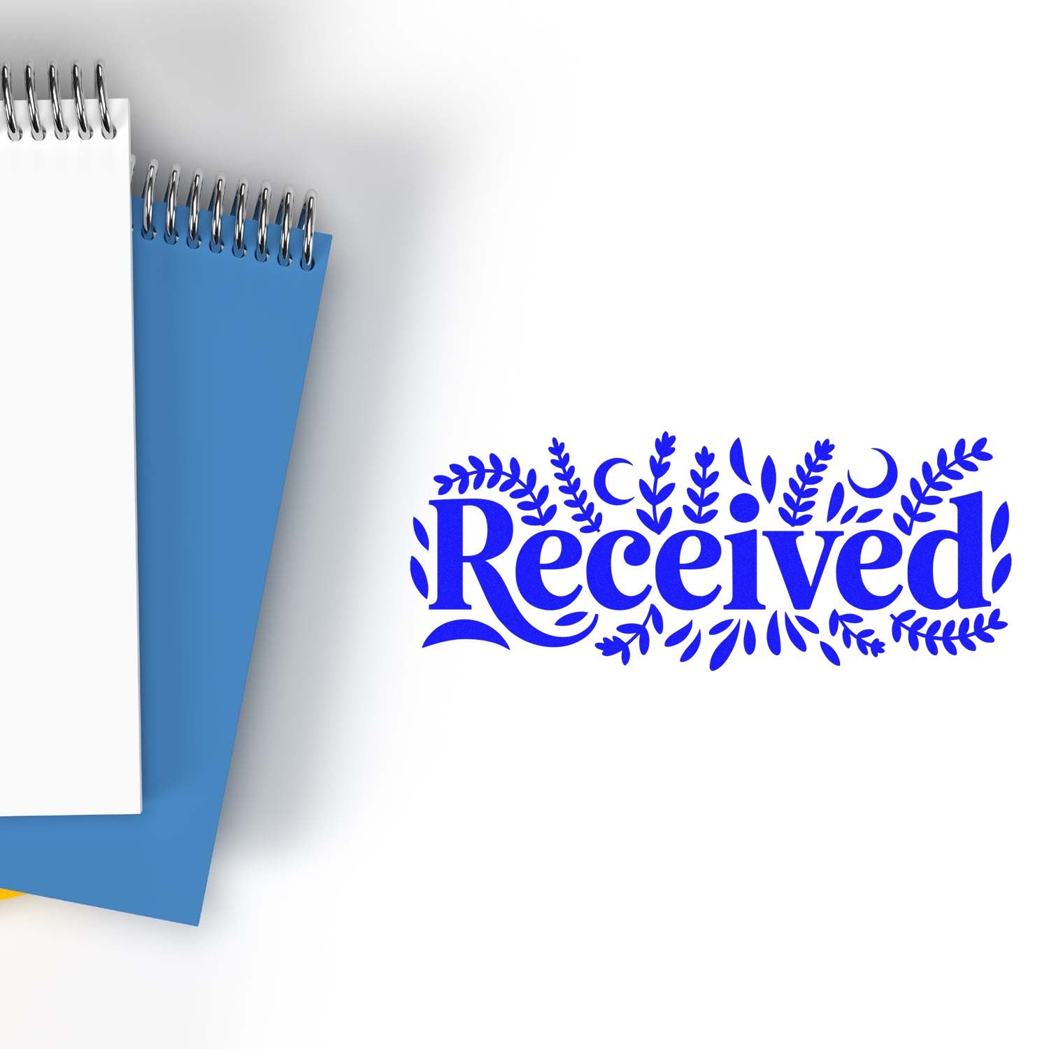 Decorative Received rubber stamp design for office paperwork and document tracking in blue floral lettering.