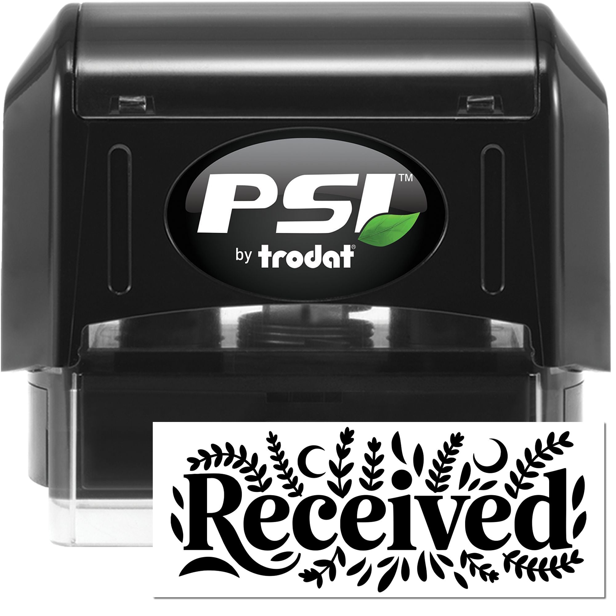 PSI by Trodat self-inking rubber stamp with Received imprint for office mail, document, and paperwork processing.