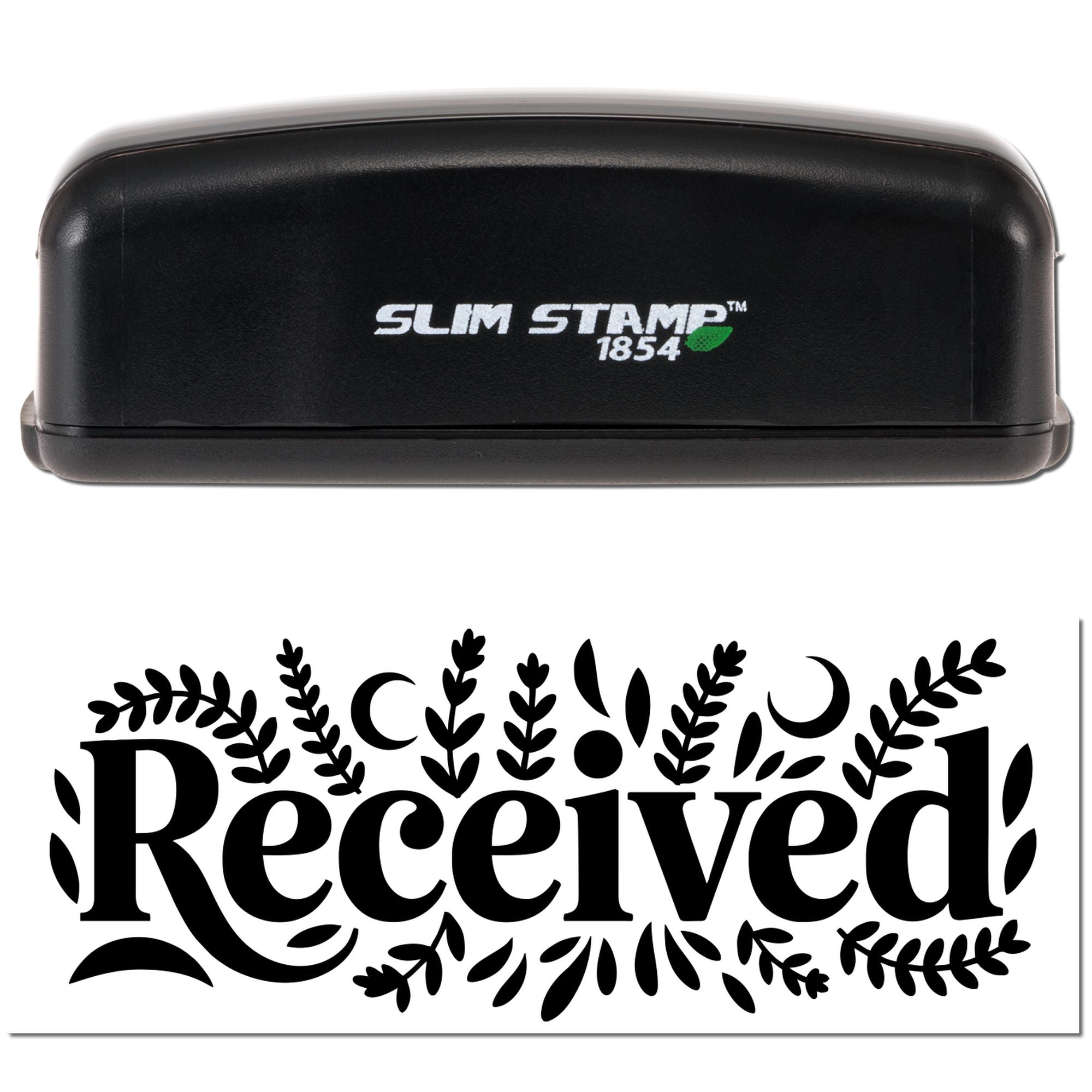 Slim Stamp 1854 rubber stamp with decorative Received imprint for office mail and document processing.