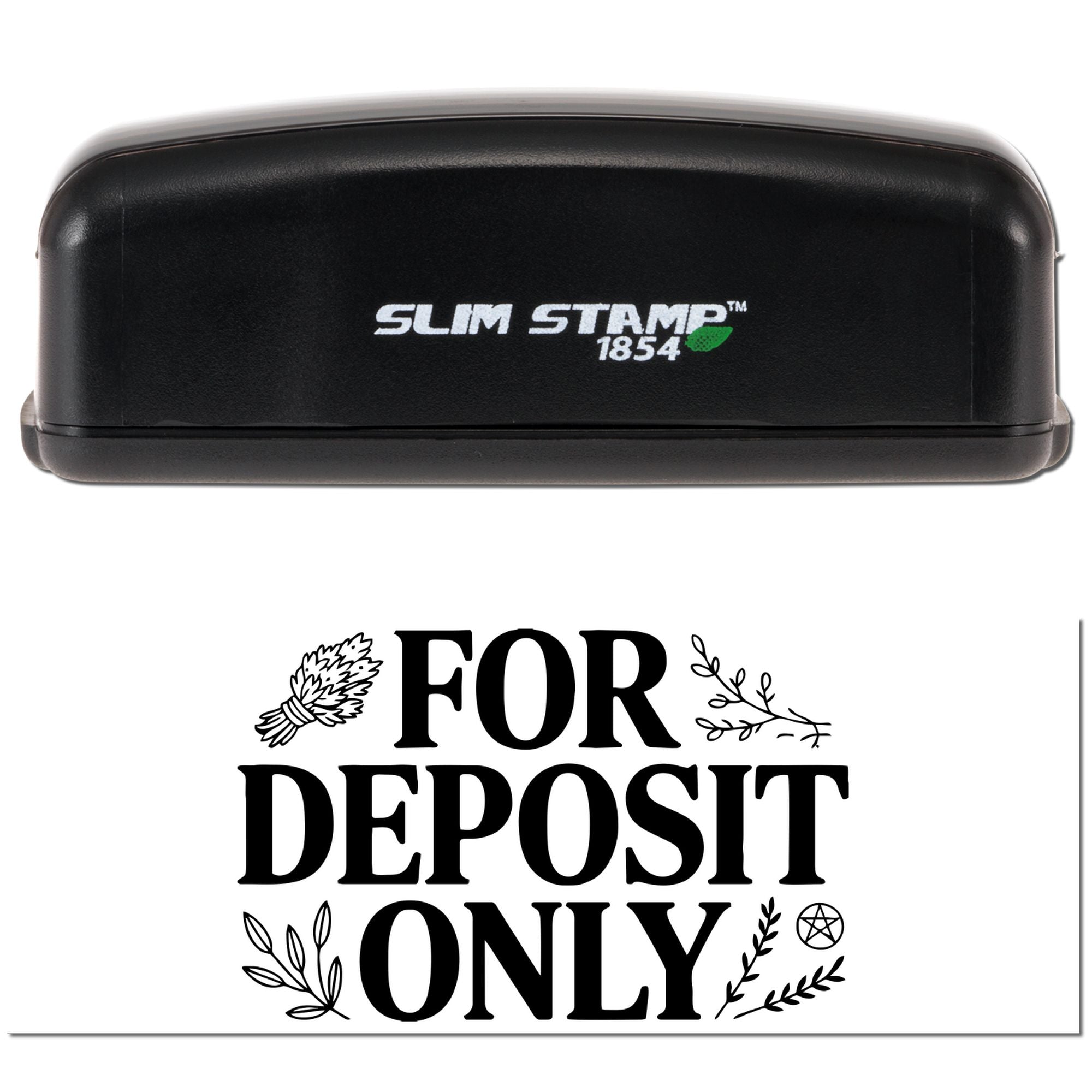 Slim Stamp 1854 rubber stamp imprint with For Deposit Only bank endorsement design for business check processing.