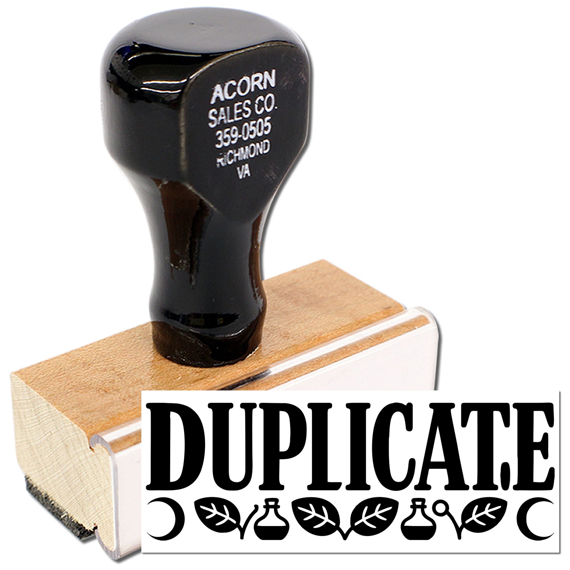 Duplicate rubber stamp with custom Acorn Sales Co. imprint for quickly marking copies on business documents.