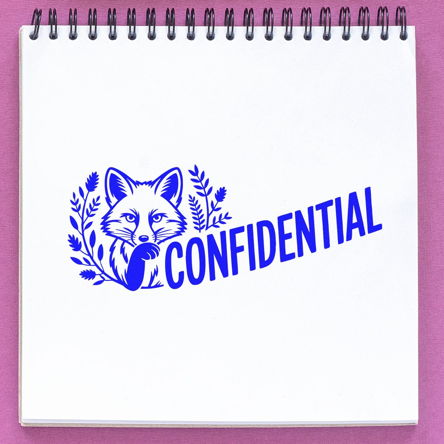 Confidential fox rubber stamp design with floral accents for secure document labeling