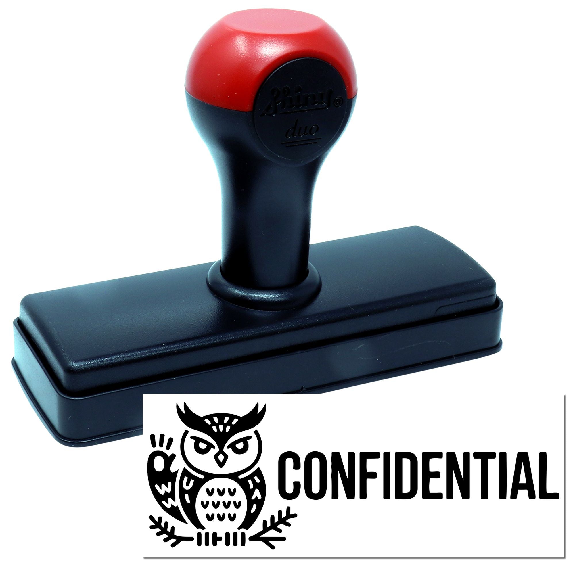 Self-inking confidential rubber stamp with owl design for office document privacy marking.