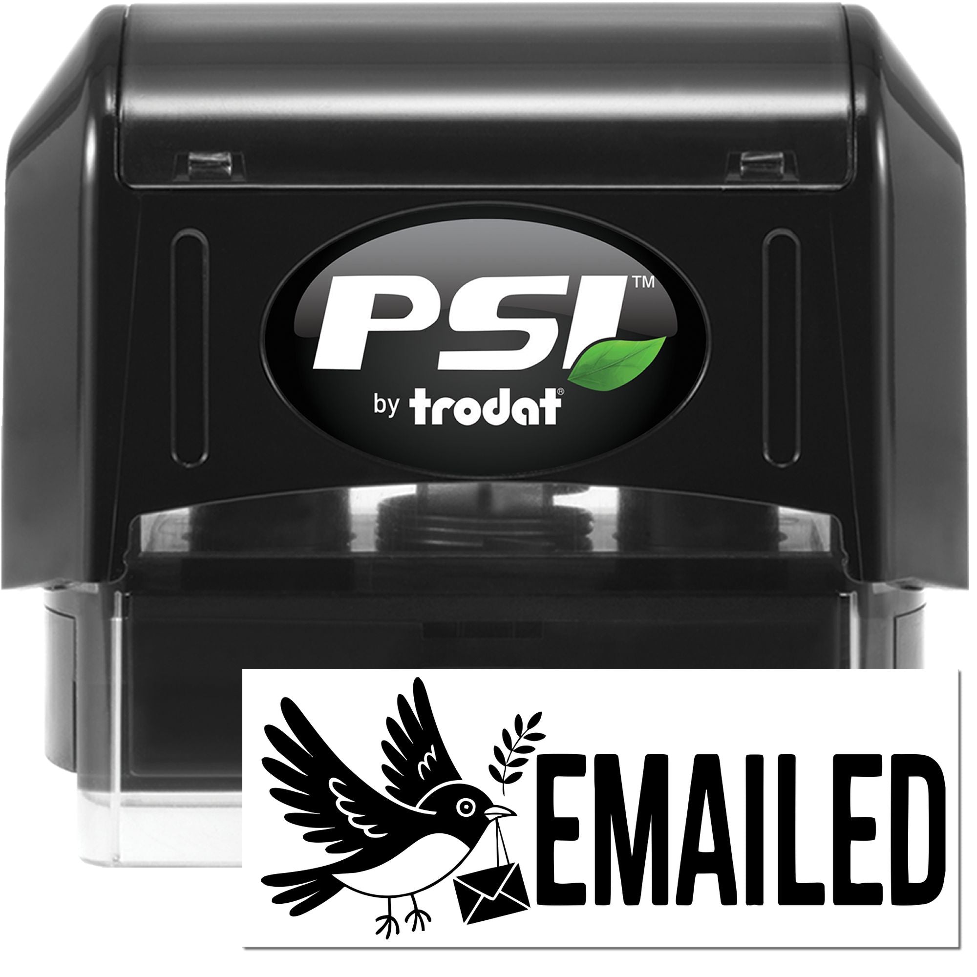 PSI by Trodat self-inking rubber stamp with EMAILED bird design for office mail and document processing