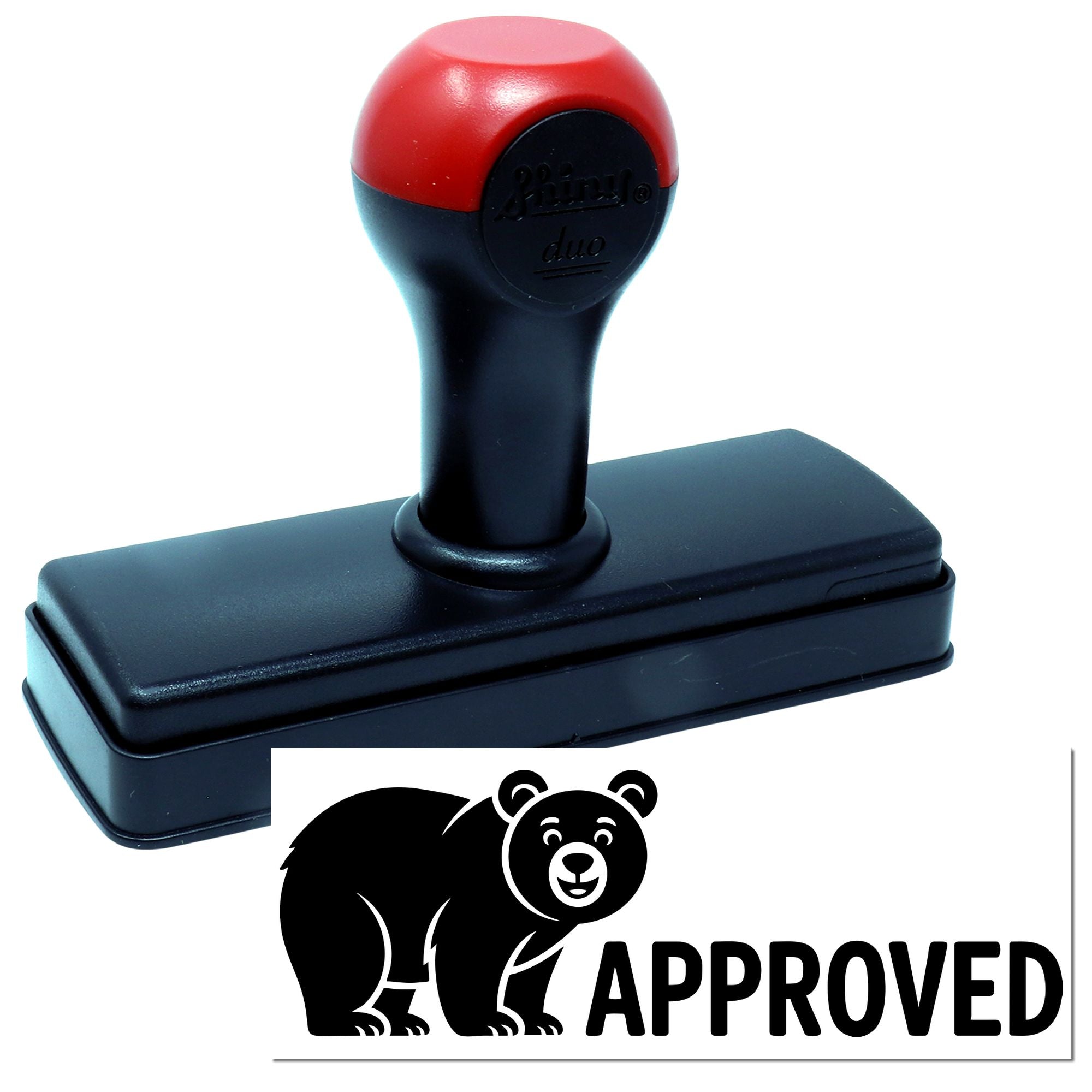 Self-inking rubber stamp with bear APPROVED imprint for fast office approval marking