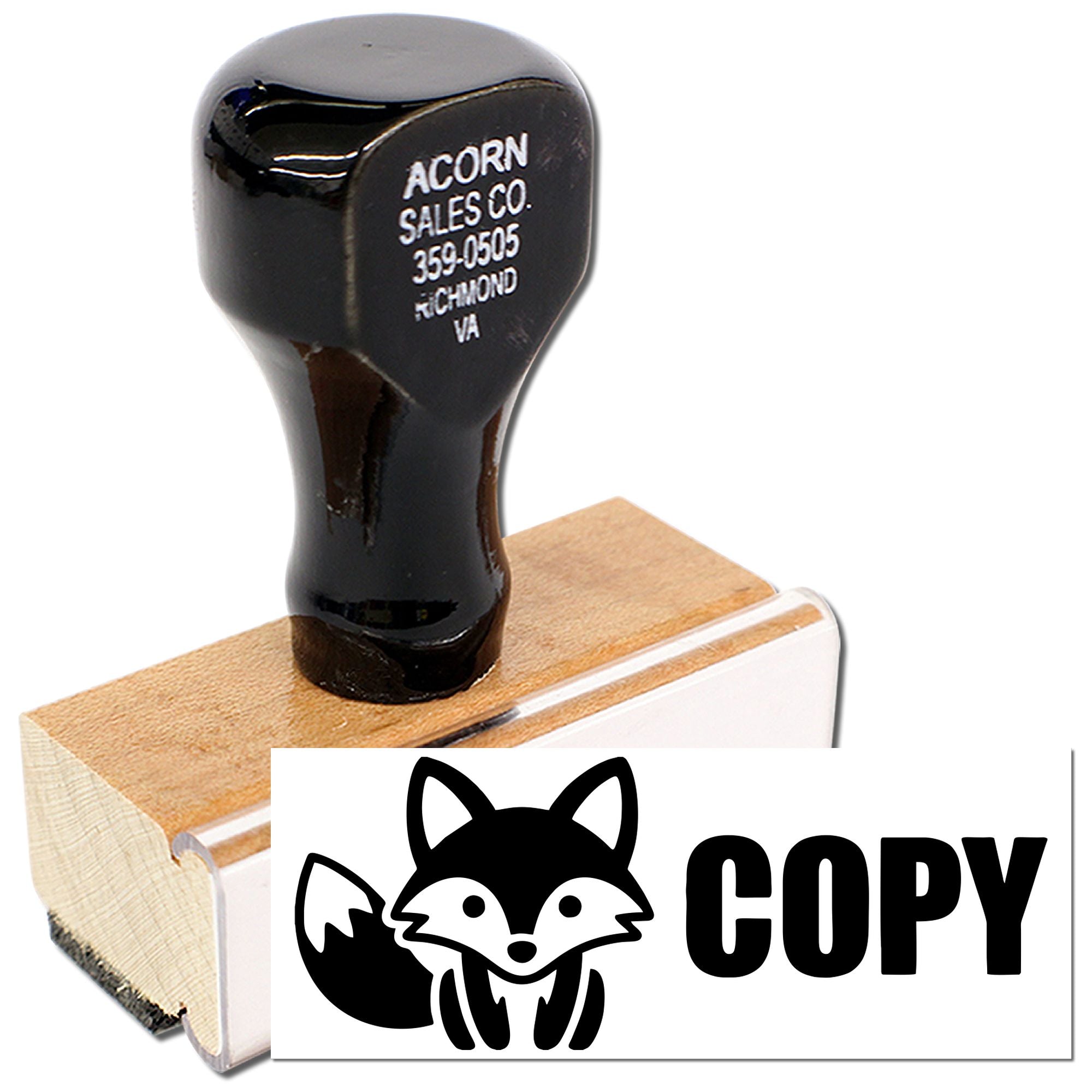 Rubber stamp with COPY fox design for marking documents as copies.