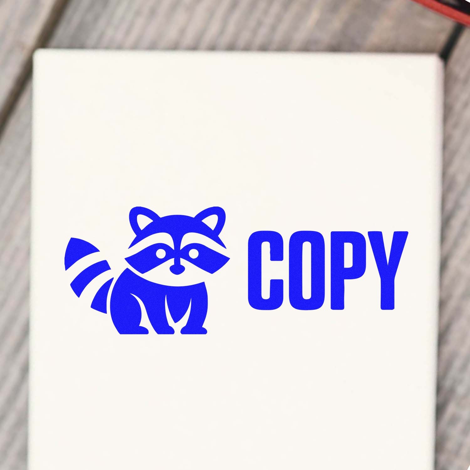 Blue raccoon COPY rubber stamp design for office documents and duplicate file marking
