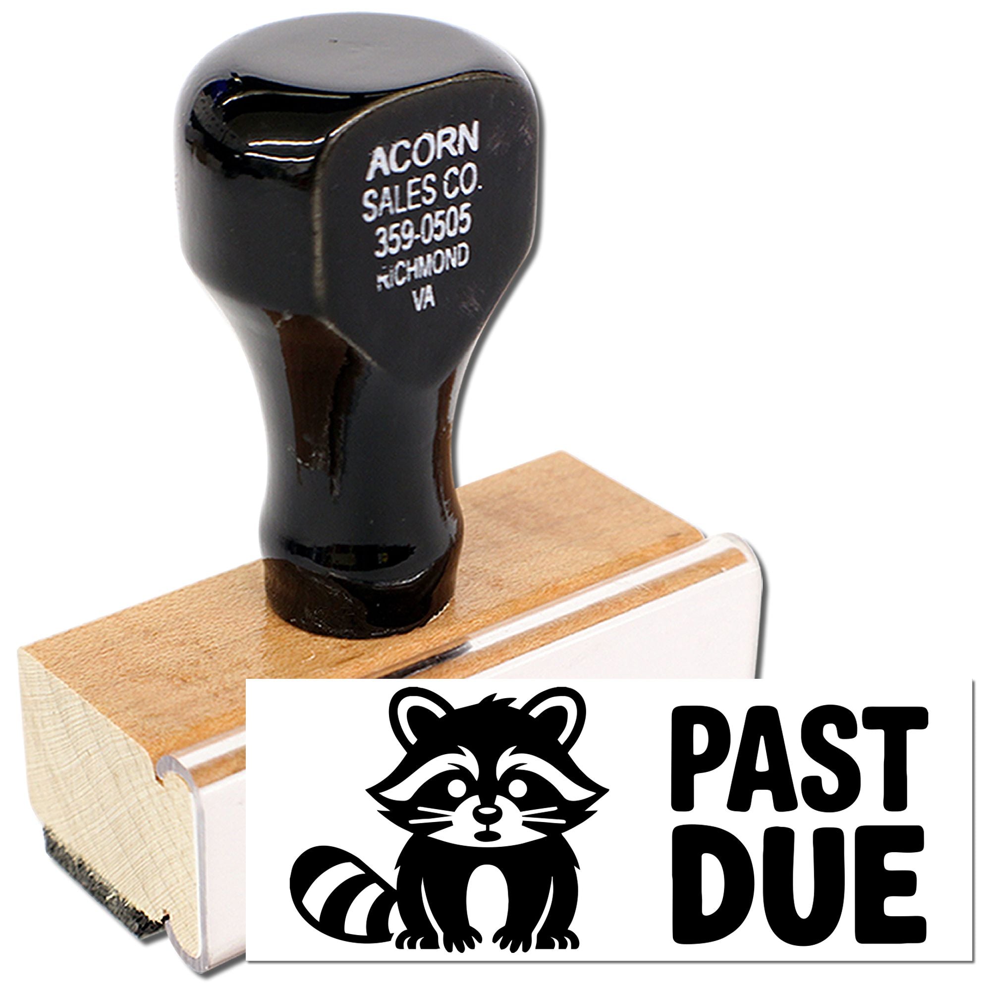 Raccoon Past Due rubber stamp for overdue billing notices and reminder mail.