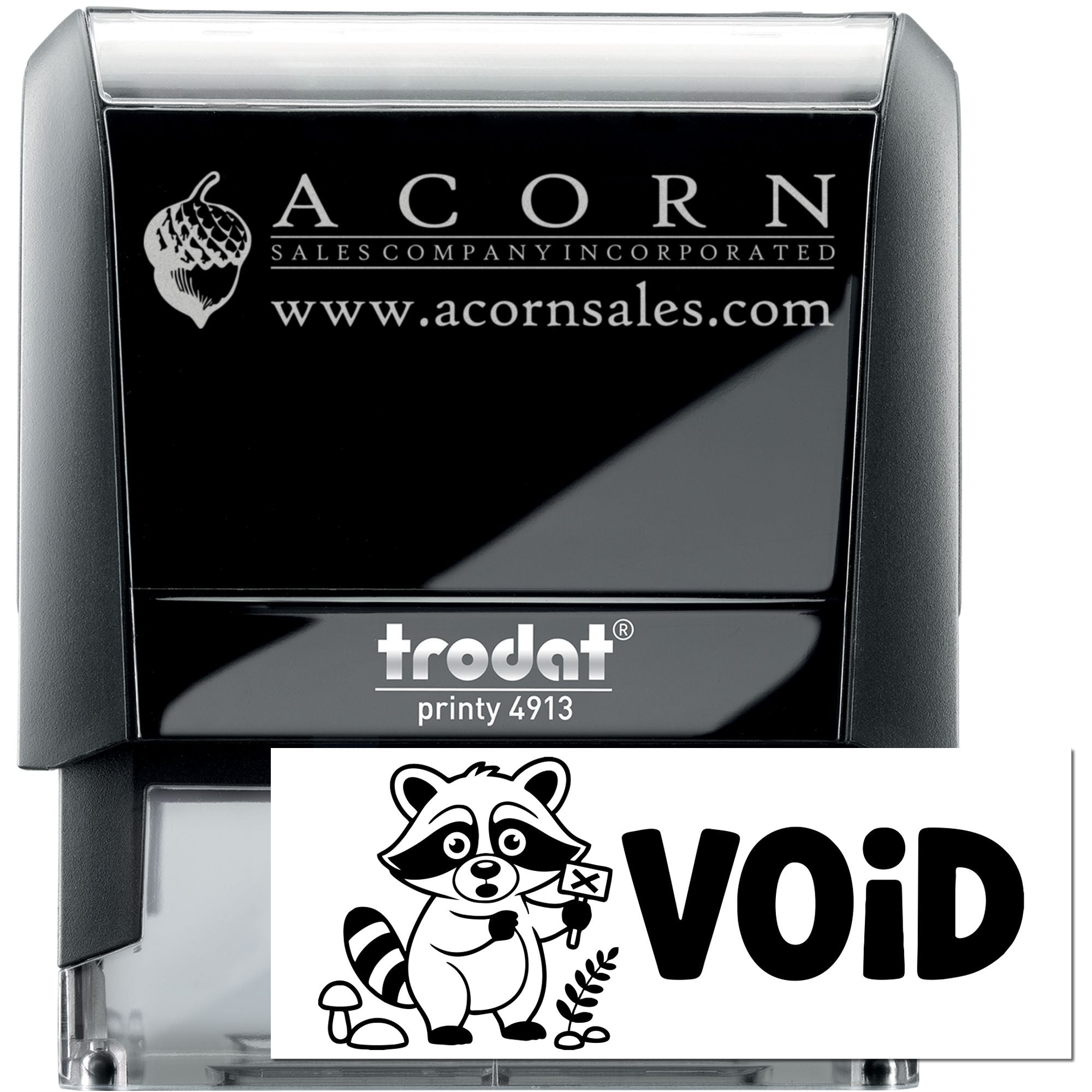 Custom self-inking Trodat Printy 4913 rubber stamp with Acorn Sales logo and VOID imprint for document control.