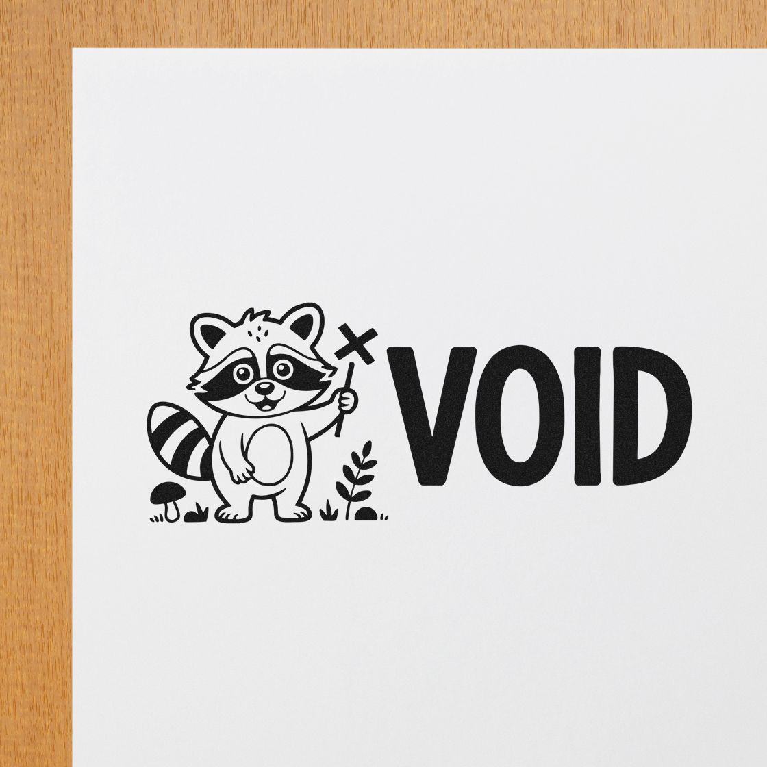 Raccoon VOID rubber stamp design for marking documents canceled or invalid.