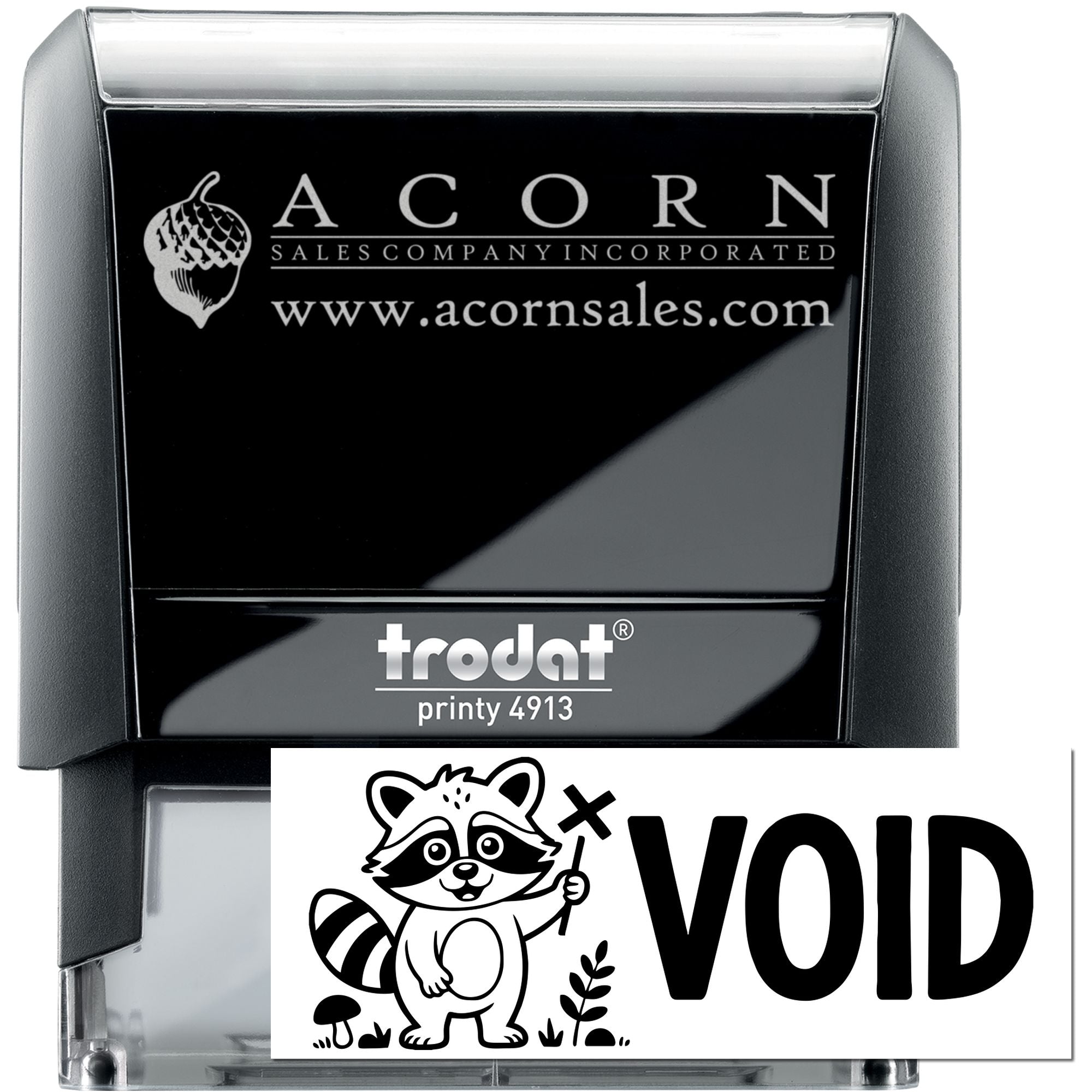 Custom self-inking rubber stamp, Trodat Printy 4913, featuring Acorn Sales logo and VOID stamp design