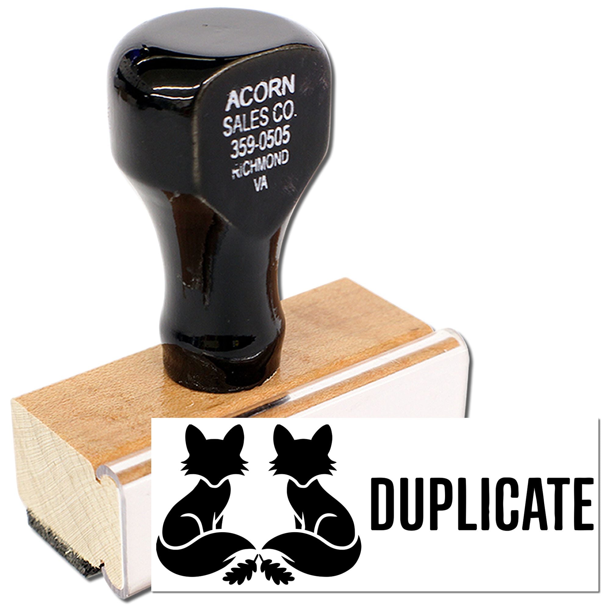 Custom duplicate rubber stamp with fox logo, ideal for marking office documents and copies quickly.