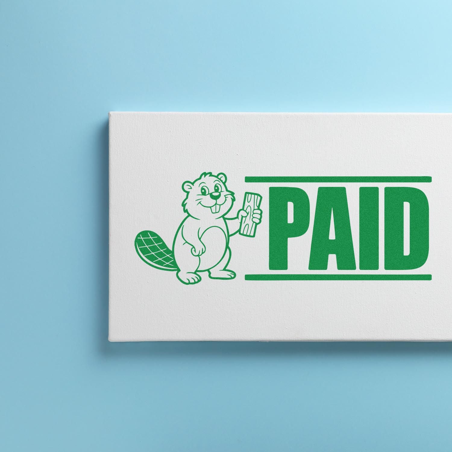 Paid rubber stamp design with beaver mascot, ideal for office documents, bookkeeping, and business approval marks.