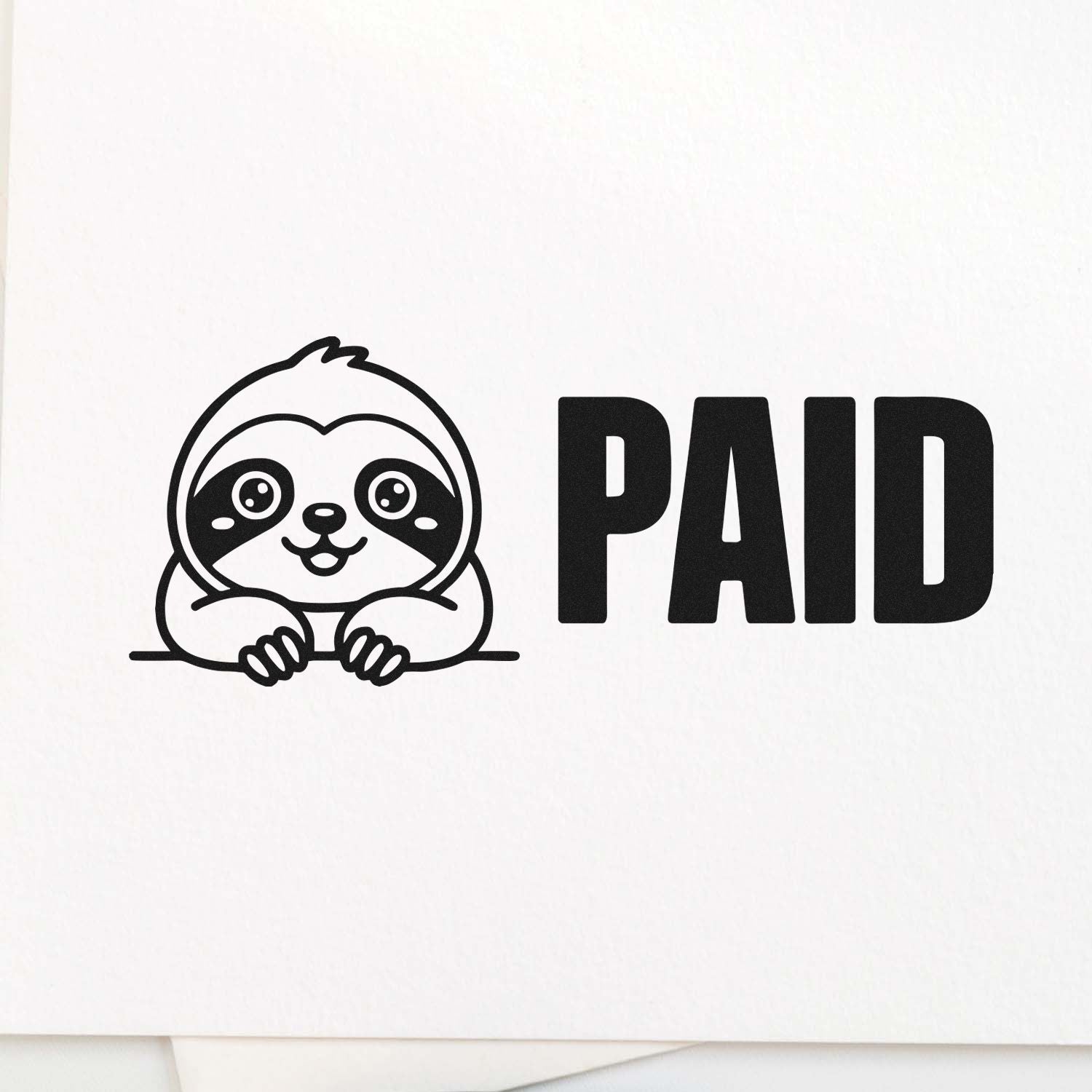 Cute sloth PAID rubber stamp design for invoices, bookkeeping, and office documents.