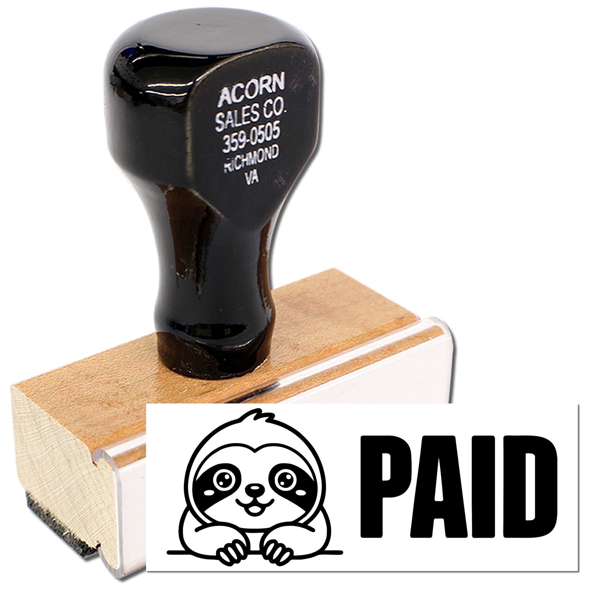 Custom paid sloth rubber stamp for invoices, receipts and bookkeeping.