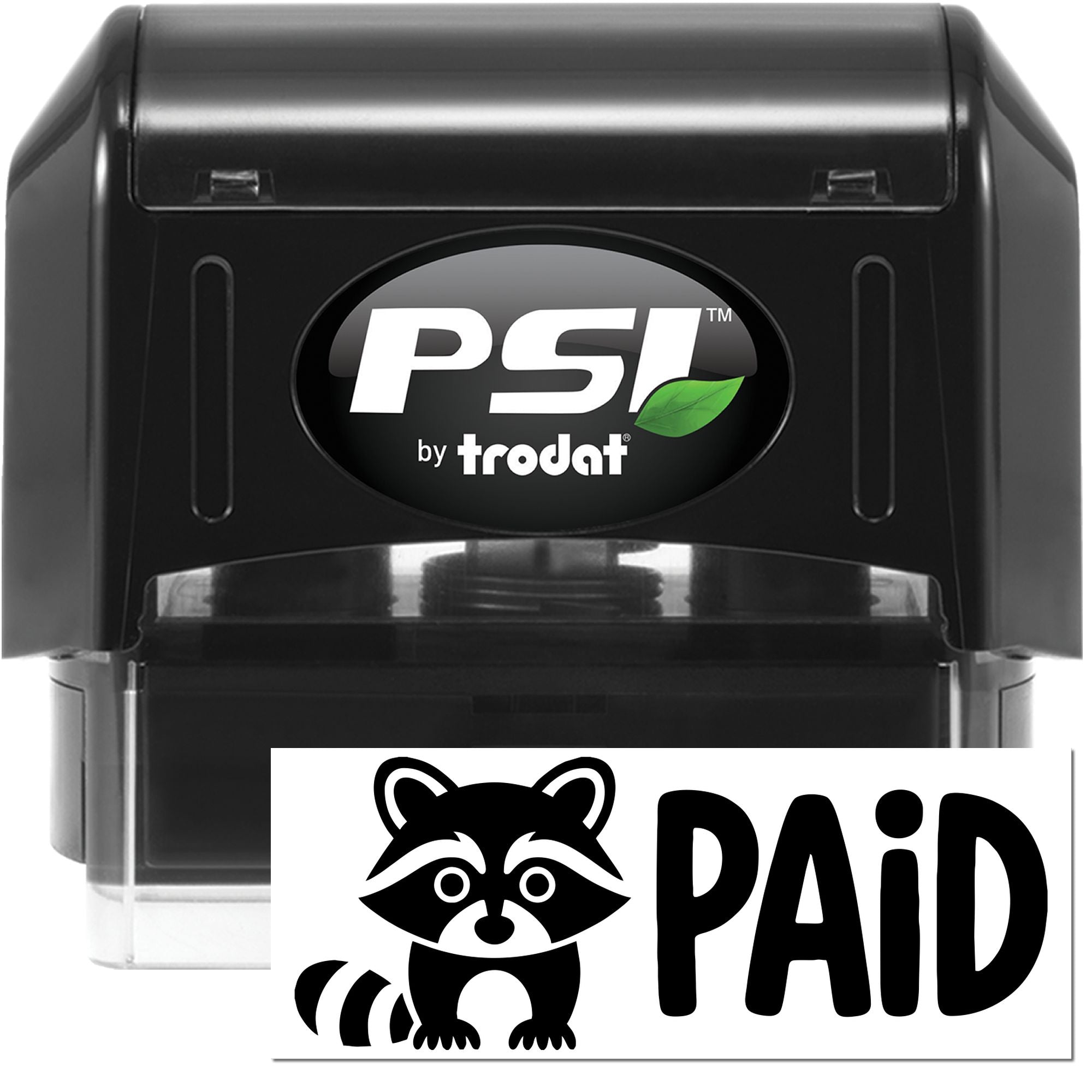 PSI by Trodat self-inking rubber stamp with custom Paid design for marking invoices and receipts.