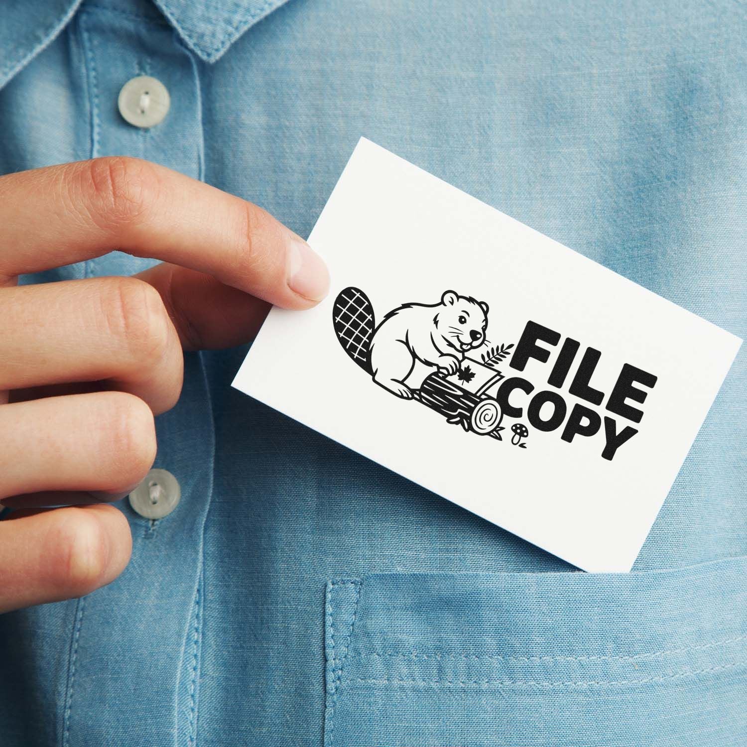 File Copy rubber stamp design with beaver illustration for office document labeling and paperwork organization.