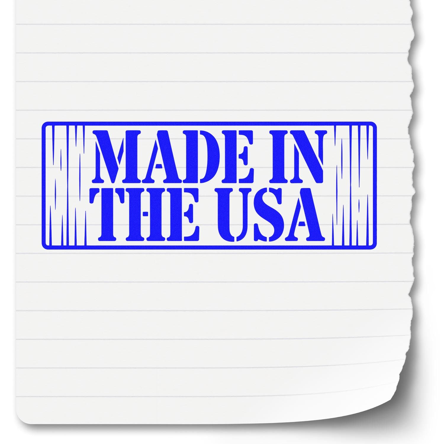 Made in the USA rubber stamp design in bold blue for product packaging, branding, and handmade business labels.