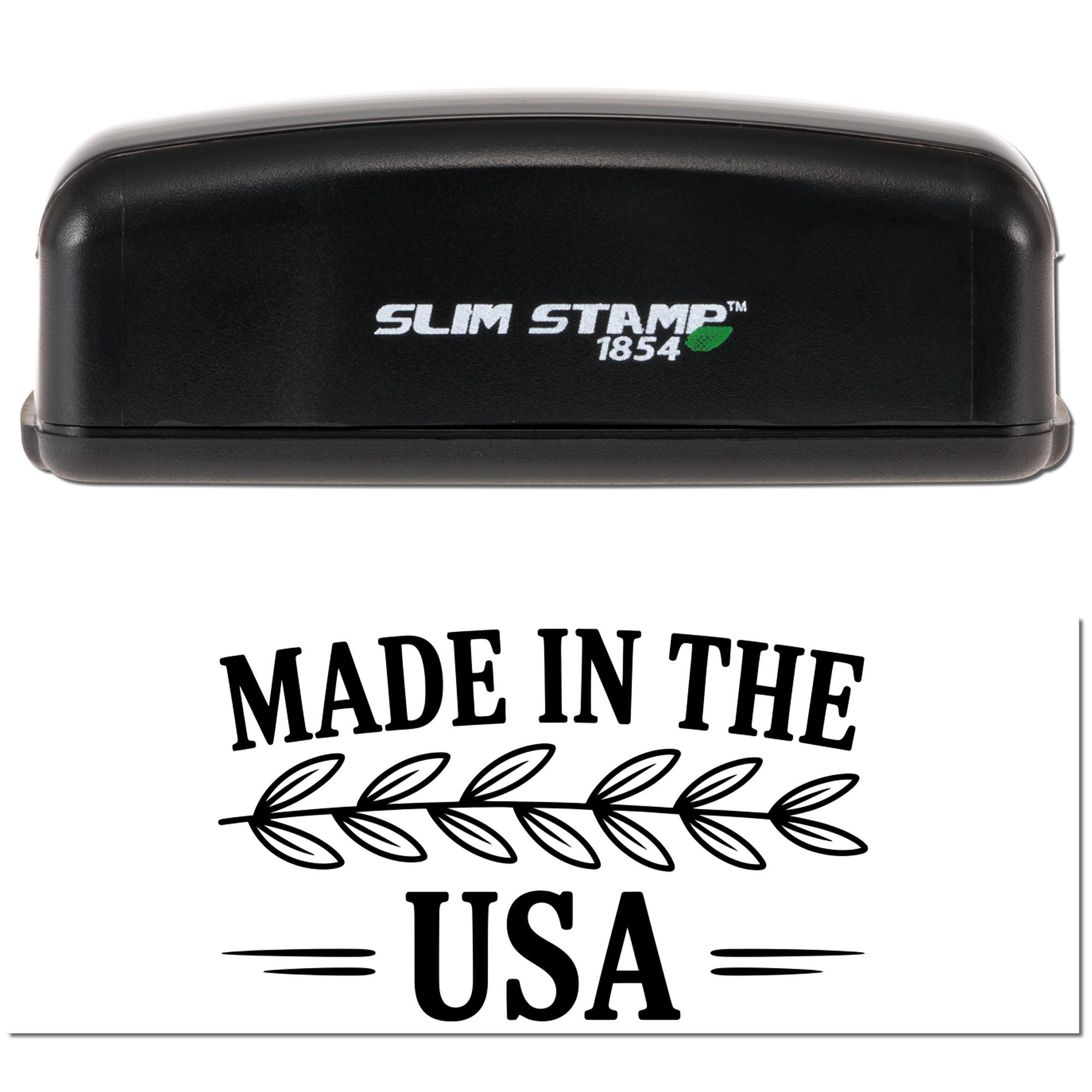 Slim Stamp 1854 rubber stamp with "Made in the USA" design for custom product branding.