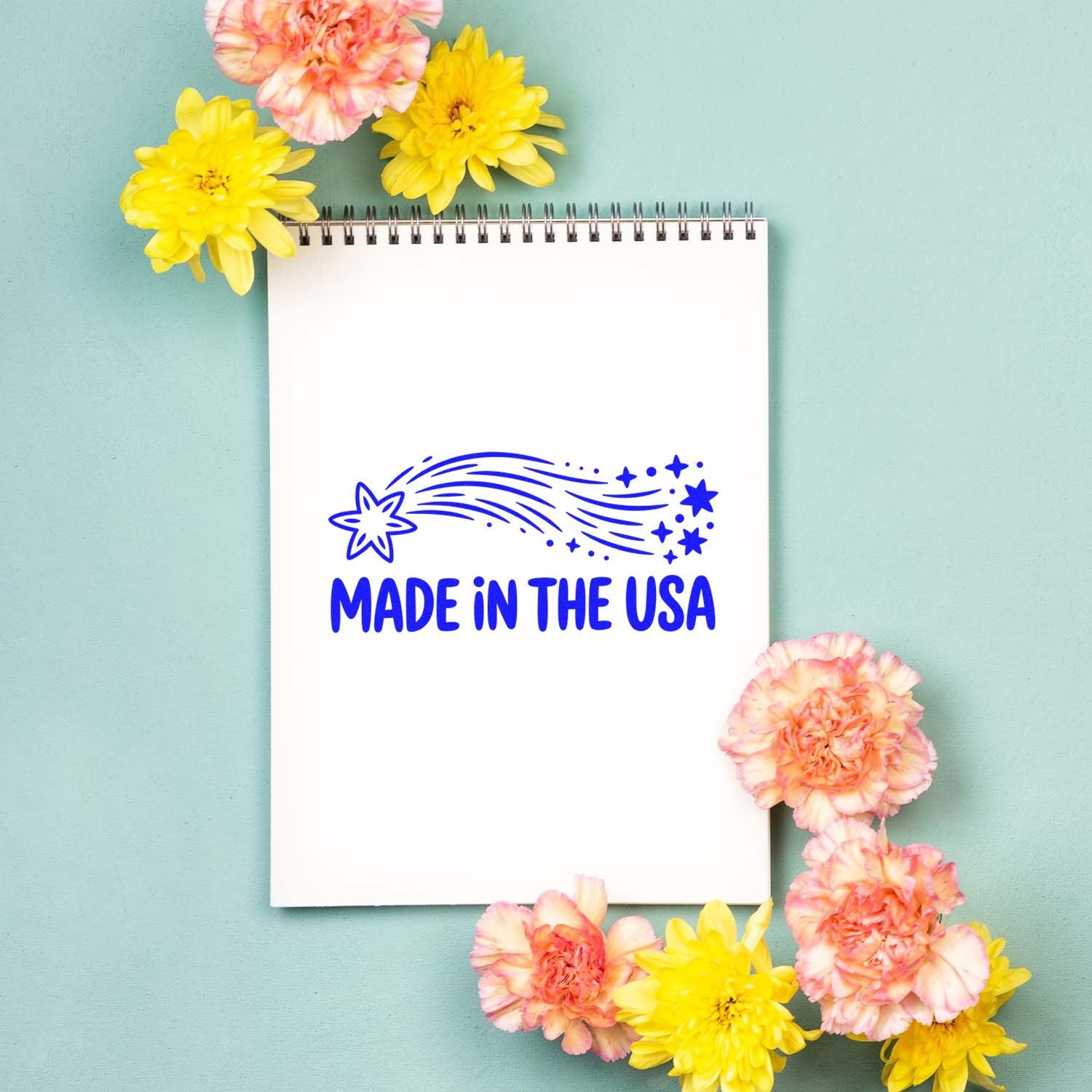 Made in the USA rubber stamp design for patriotic packaging, handmade goods, cards, and labels.