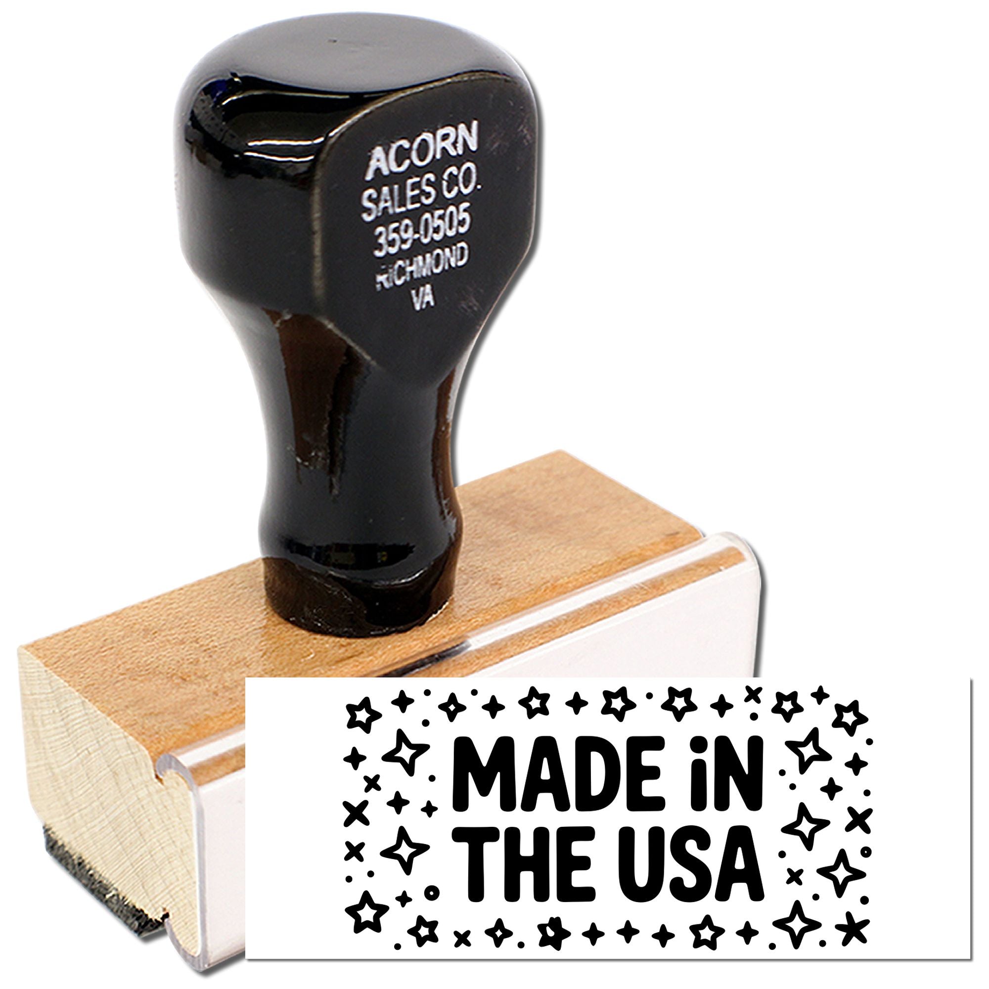 Made in the USA rubber stamp for branding handmade products and packaging.